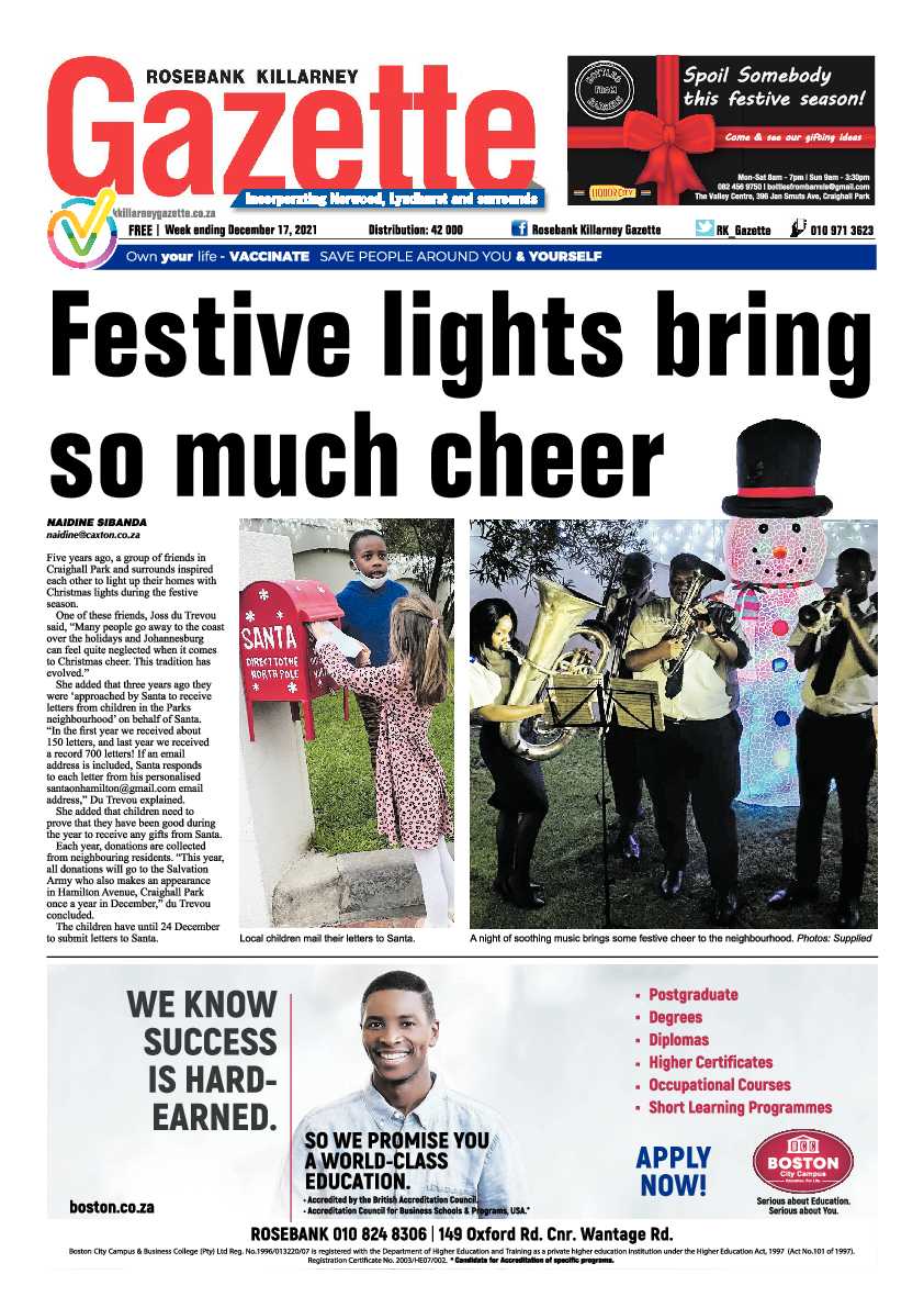 Rosebank Killarney Gazette 17 December 2021 page 1