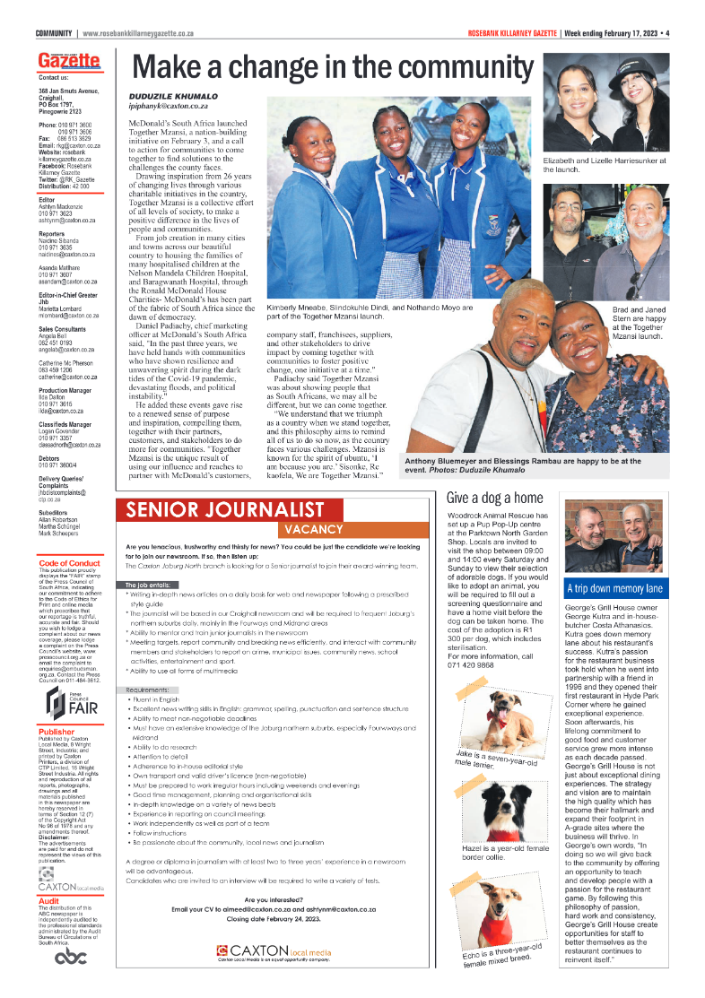 Rosebank Killarney Gazette 17 Feb 2023 page 4