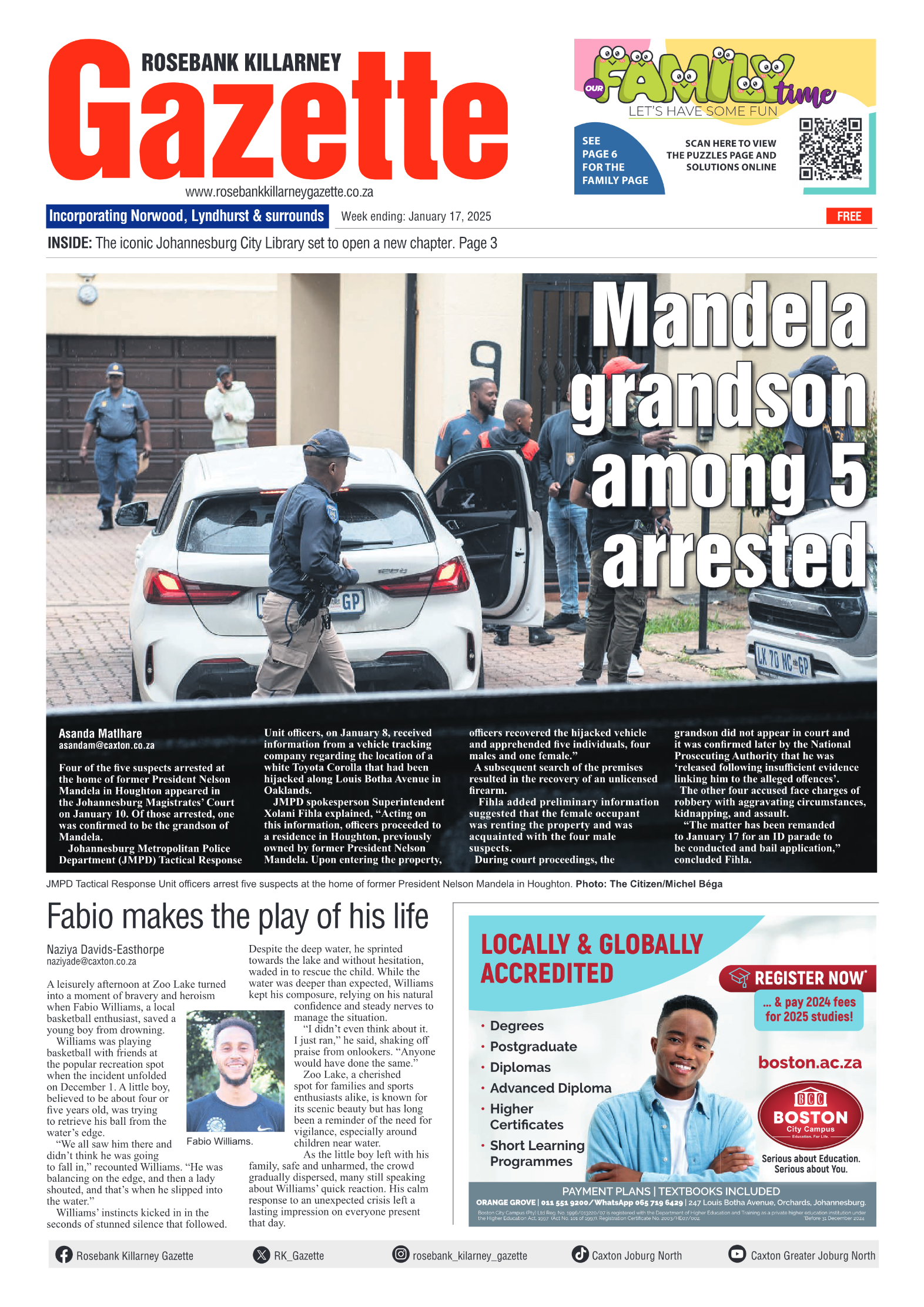 Rosebank Killarney Gazette 17 January 2025 page 1