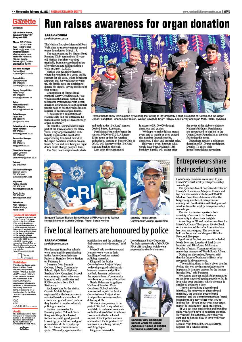 Rosebank Killarney Gazette 18 February  2022 page 4
