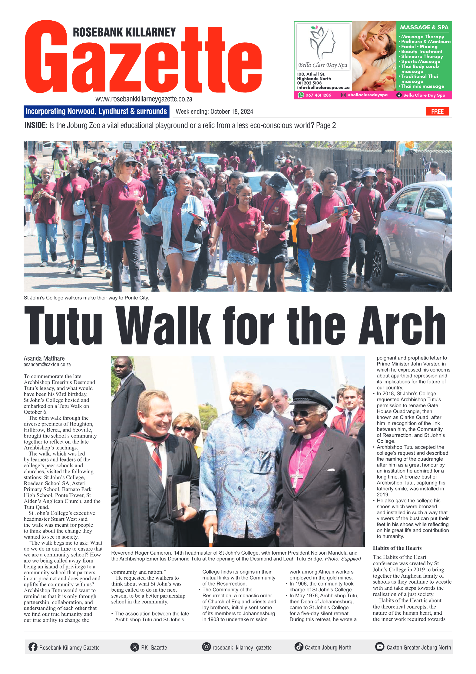 Rosebank Killarney Gazette 18 October 2024 page 1