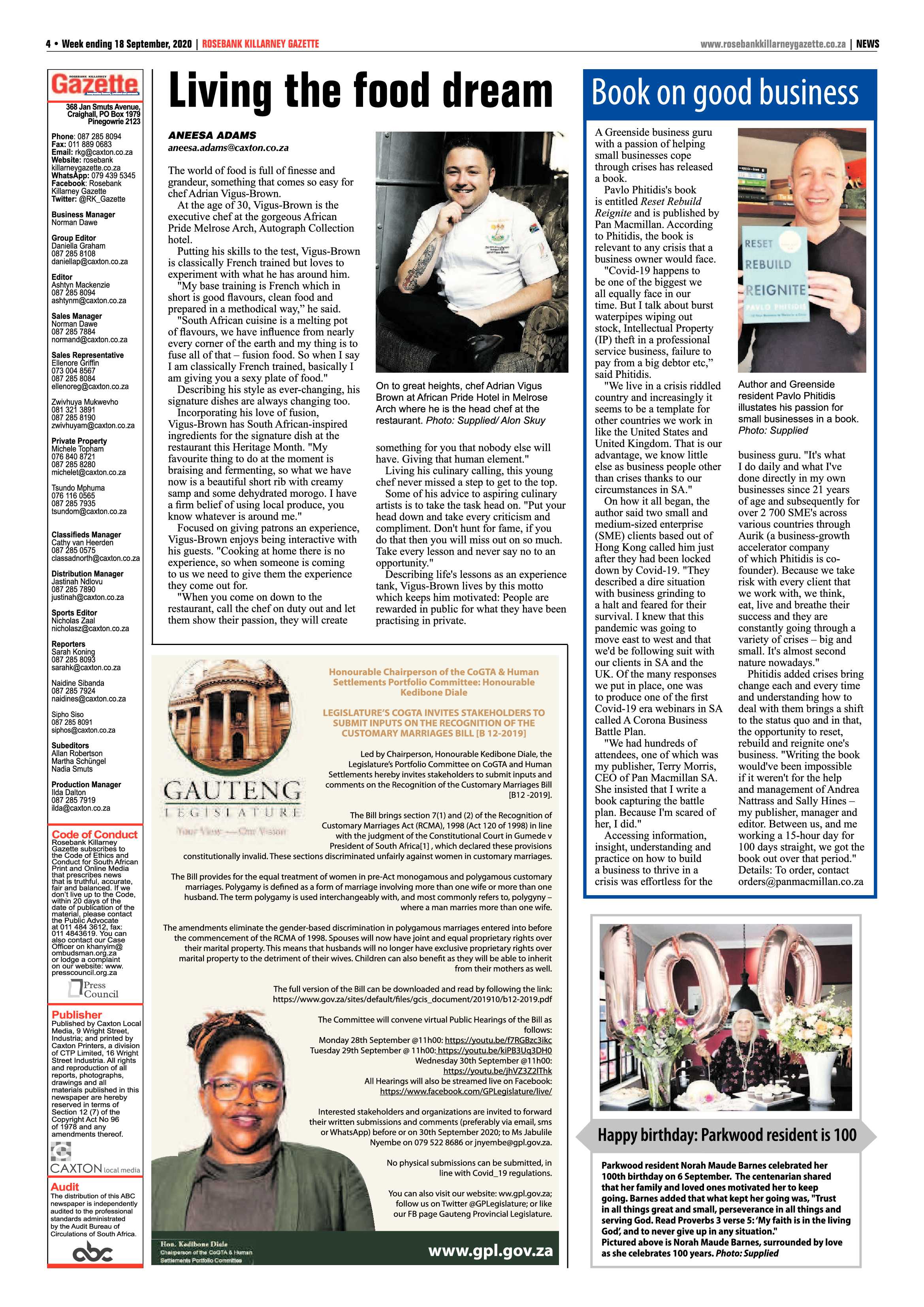 Rosebank Killarney Gazette 18 September 2020 page 4