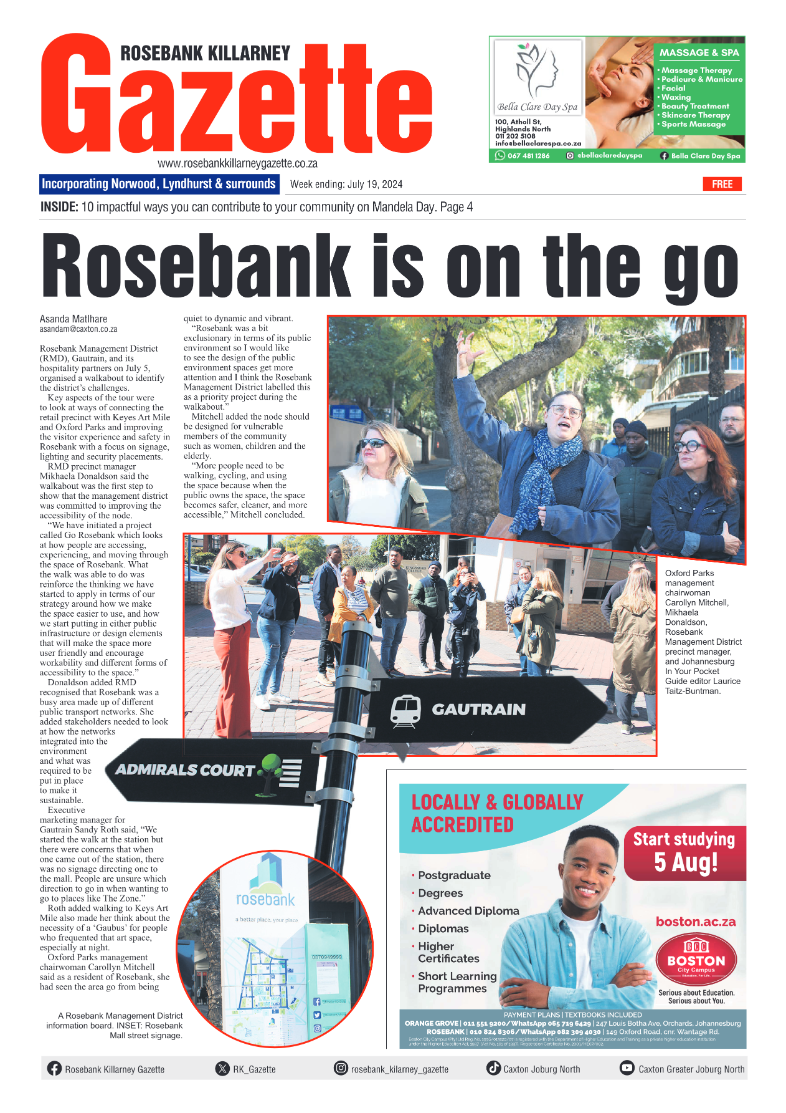 Rosebank Killarney Gazette 19 July 2024 page 1