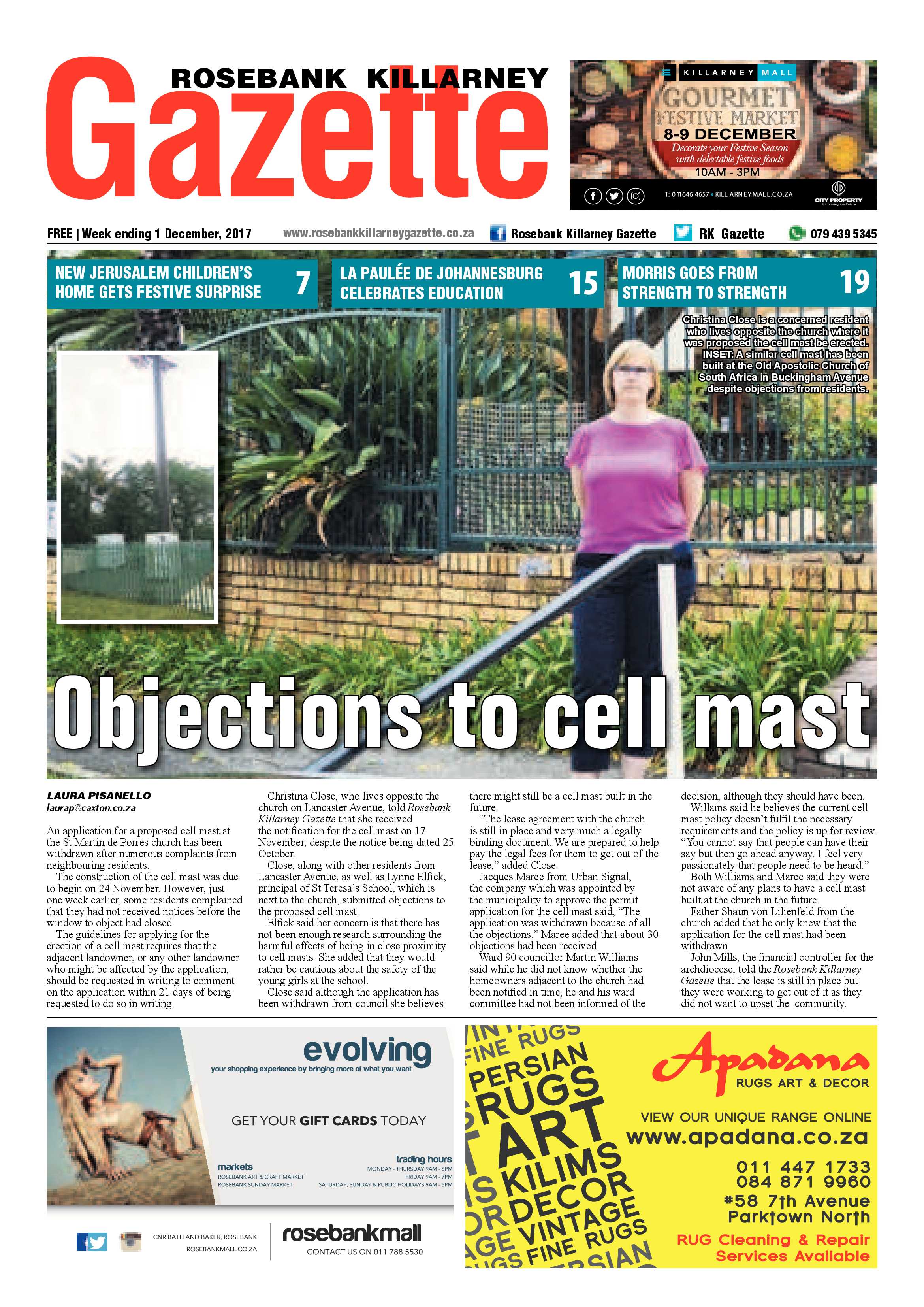 Rosebank Killarney Gazette 1 December page 1
