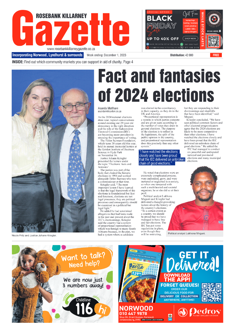 Rosebank Killarney Gazette 1 December 2023 page 1