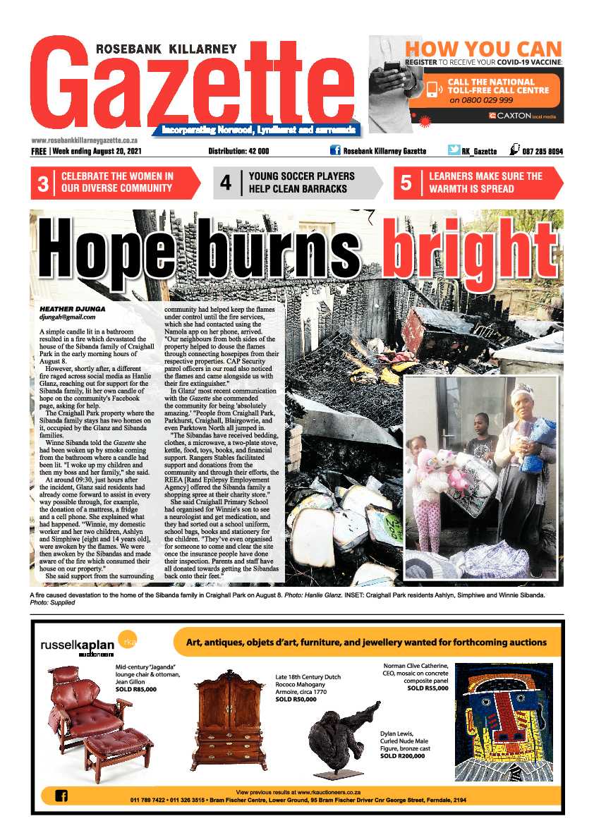 Rosebank Killarney Gazette 20 August 2021 page 1