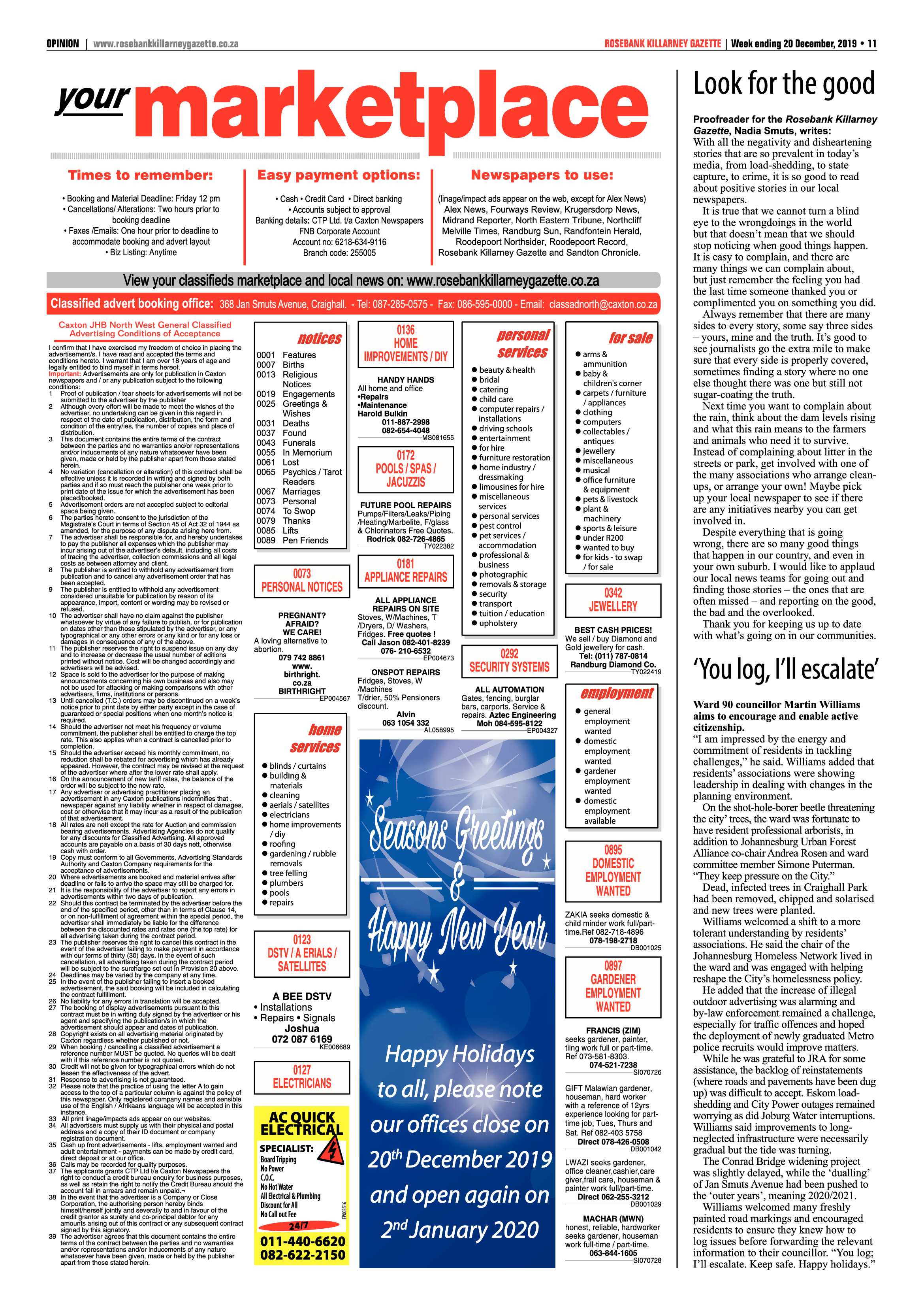 Rosebank Killarney Gazette 20 December 2019 page 11