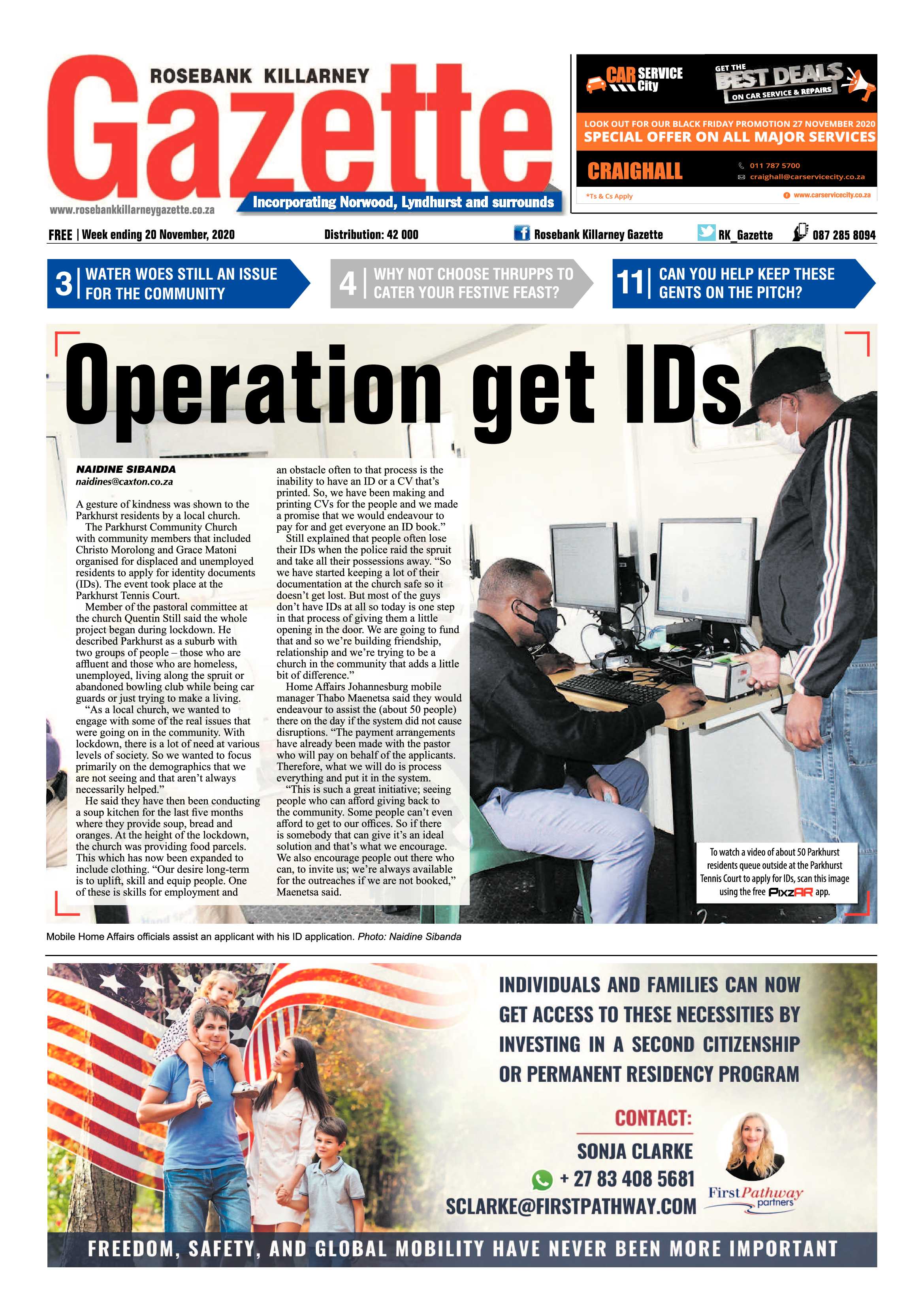 Rosebank Killarney Gazette 20 November 2020 page 1