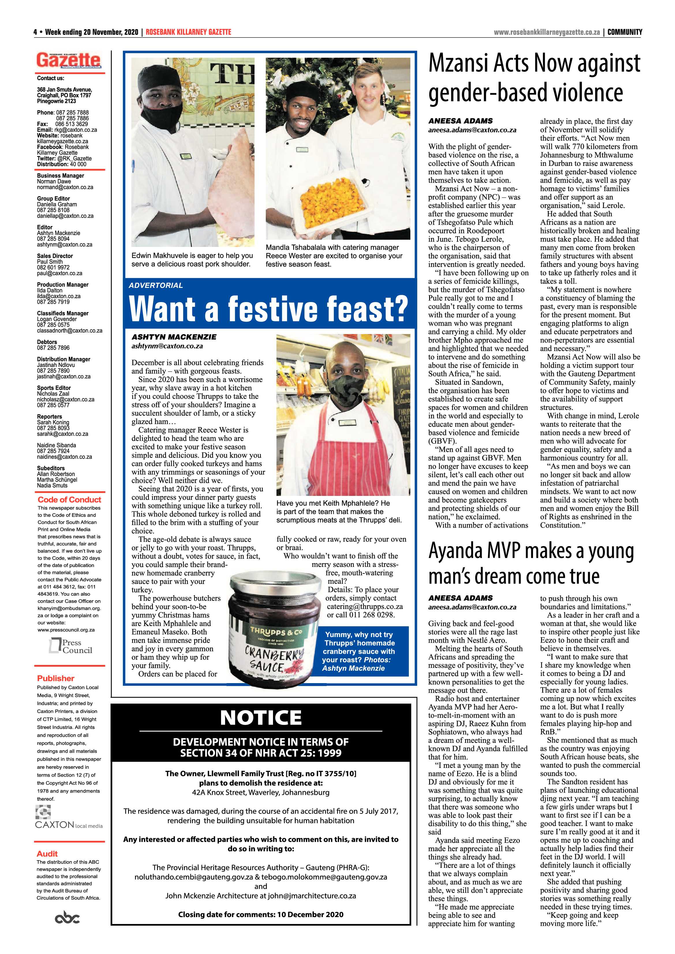 Rosebank Killarney Gazette 20 November 2020 page 4
