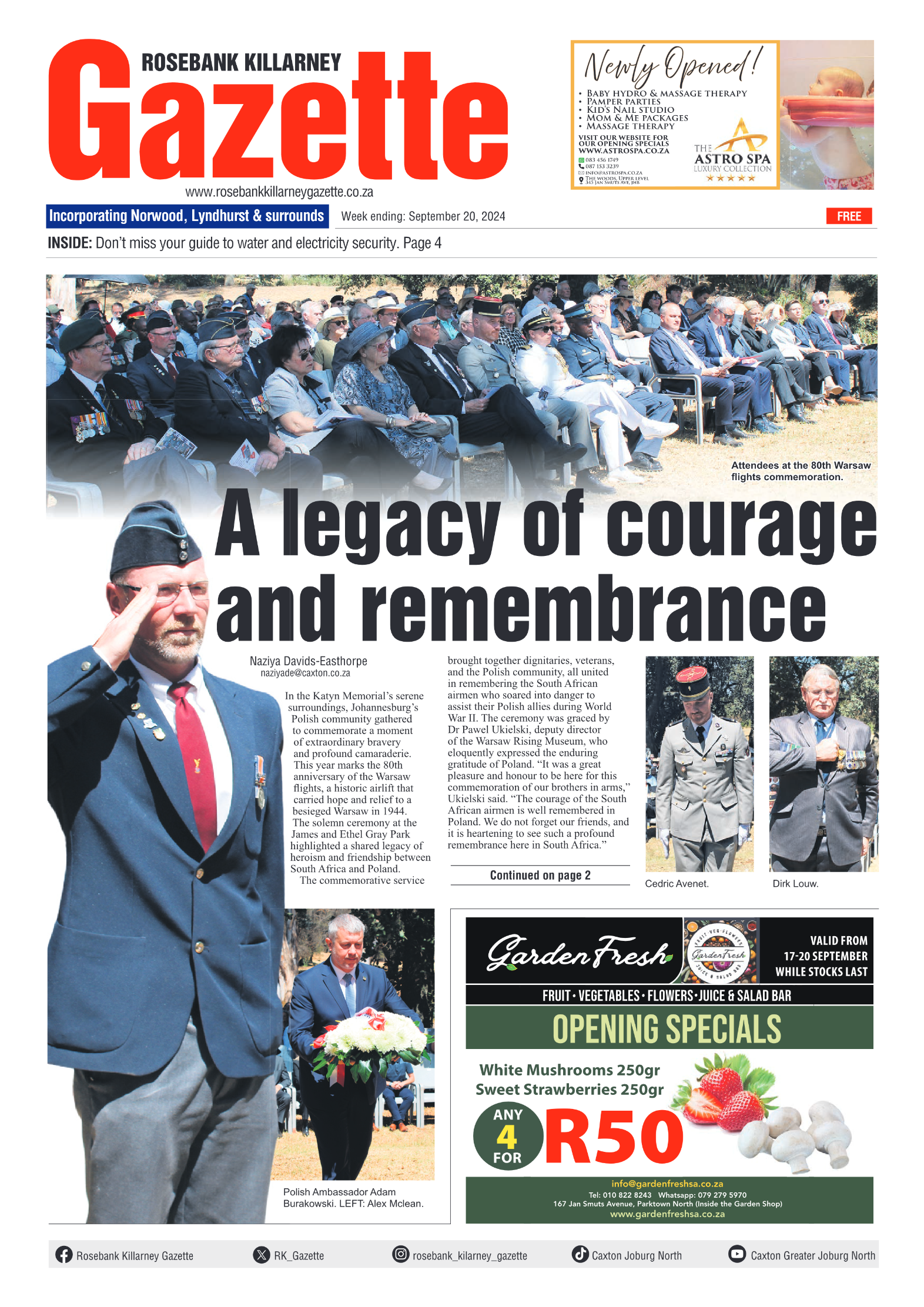 Rosebank Killarney Gazette 20 September 2024 page 1