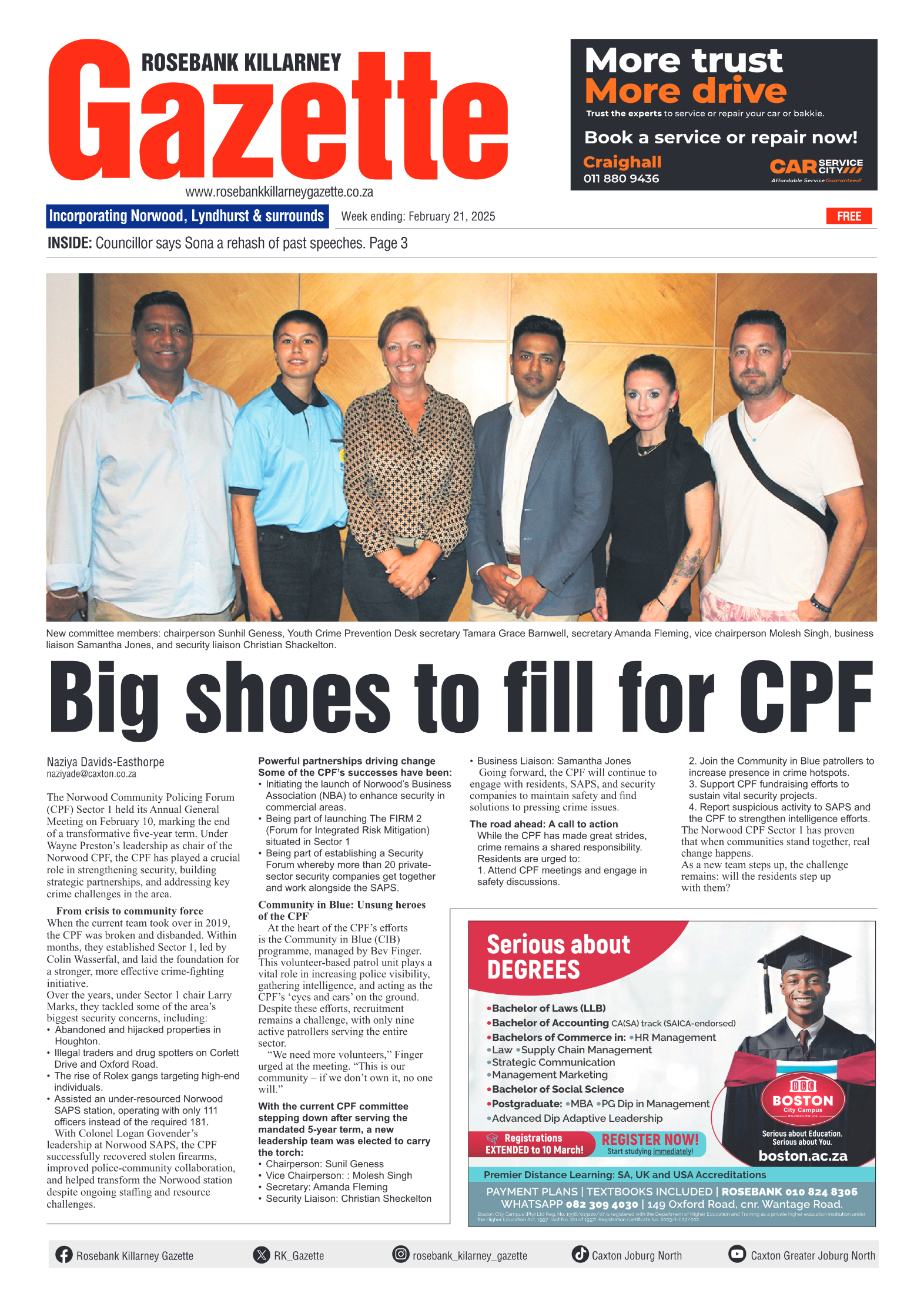 Rosebank Killarney Gazette 21 February 2025 page 1