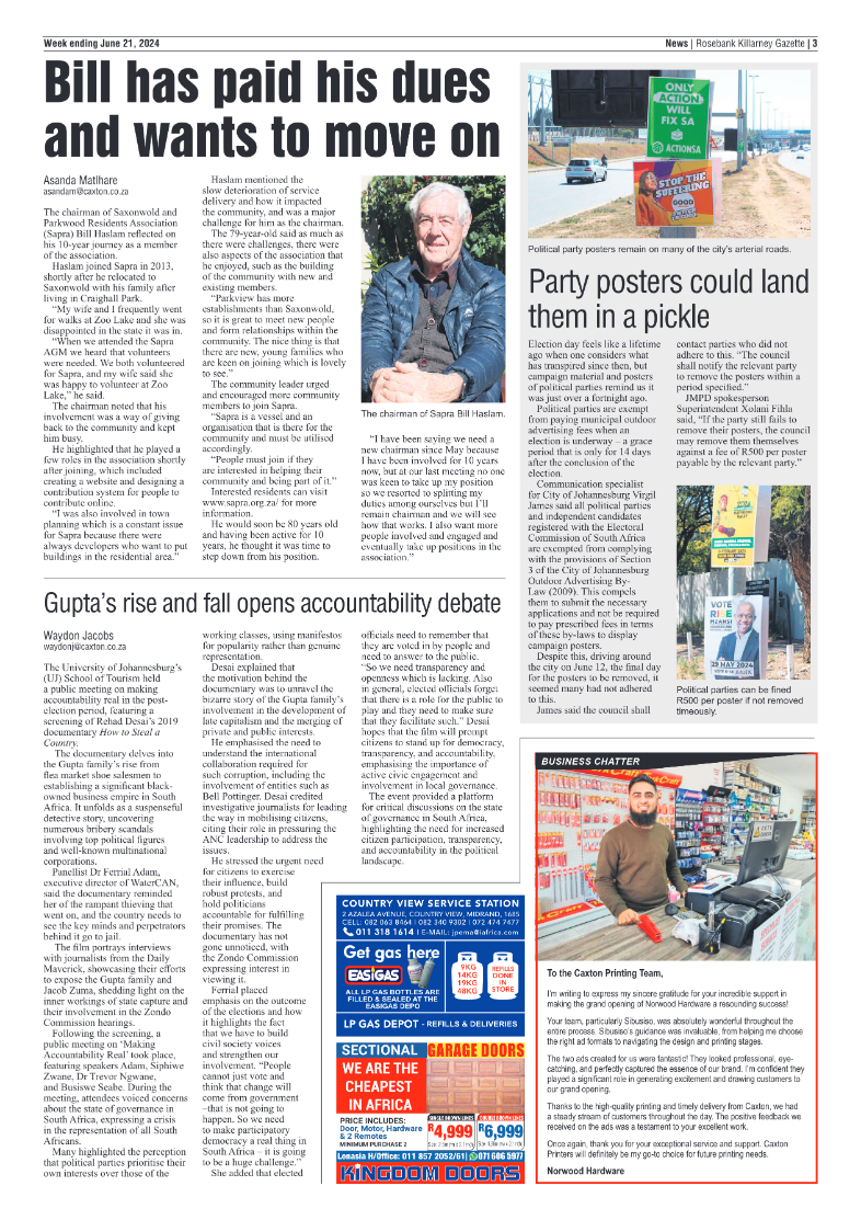 Rosebank Killarney Gazette 21 June 2024 page 3