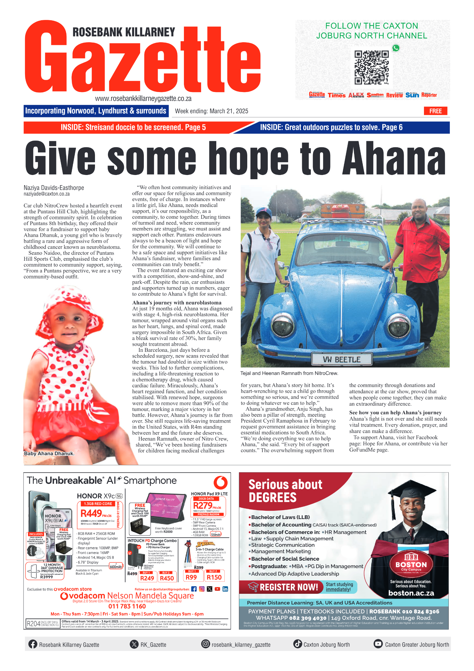 Rosebank Killarney Gazette 21 March 2025 page 1
