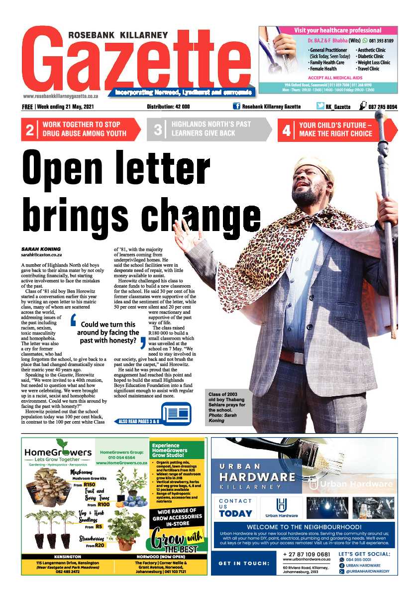Rosebank Killarney Gazette 21 May 2021 page 1