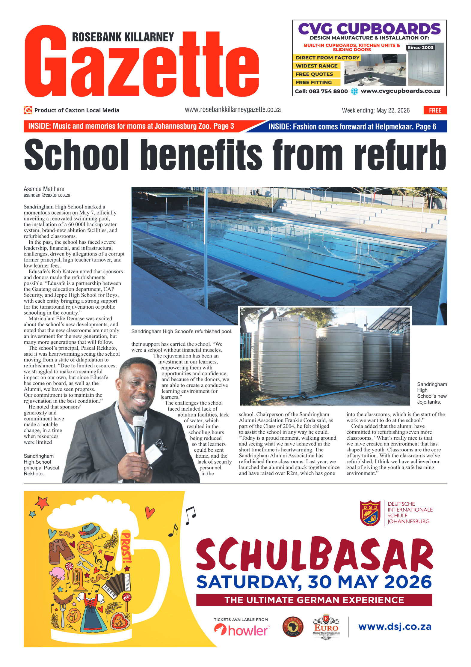 Rosebank Killarney Gazette 22 May 2026 page 1