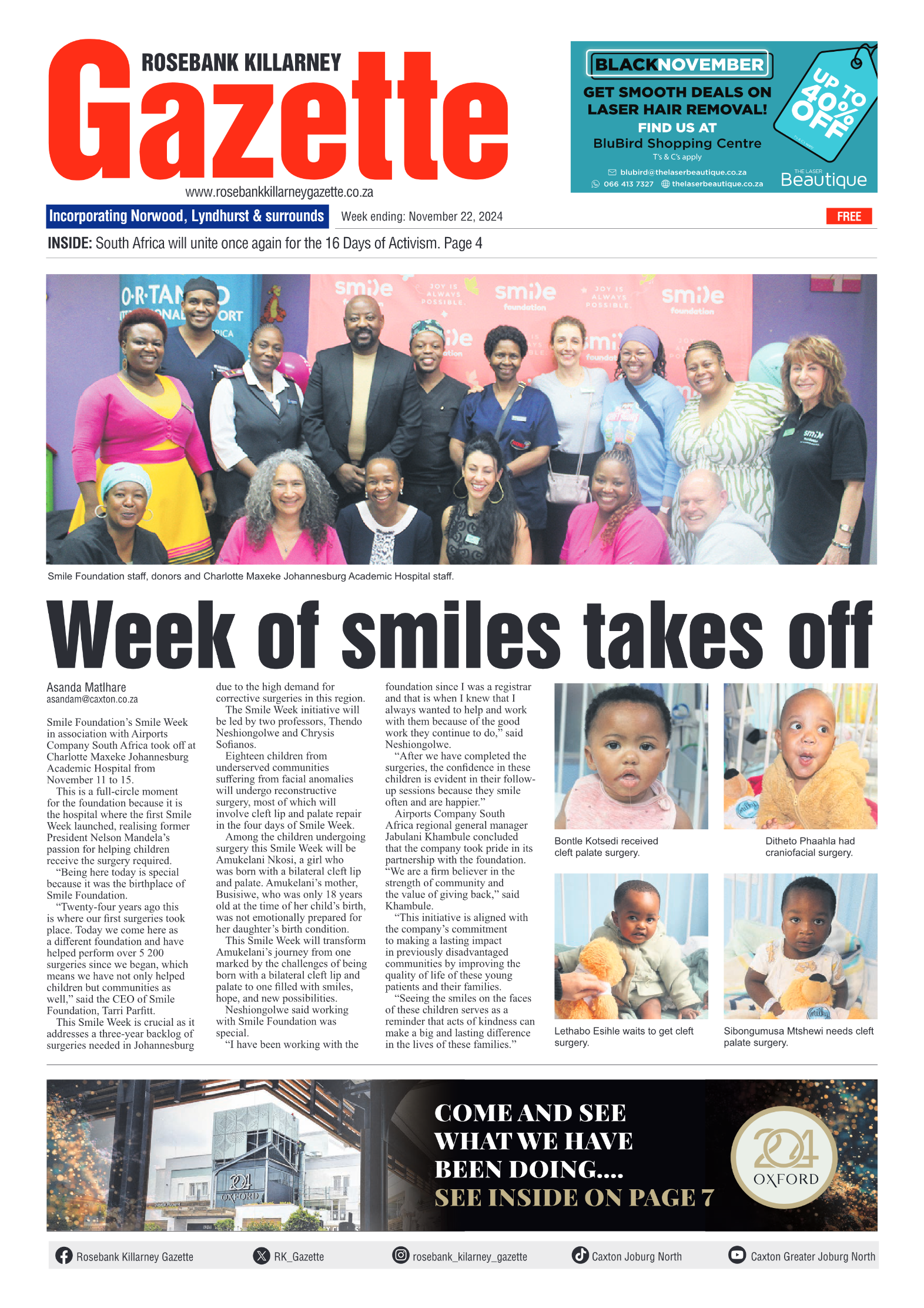 Rosebank Killarney Gazette 22 November 2024 page 1