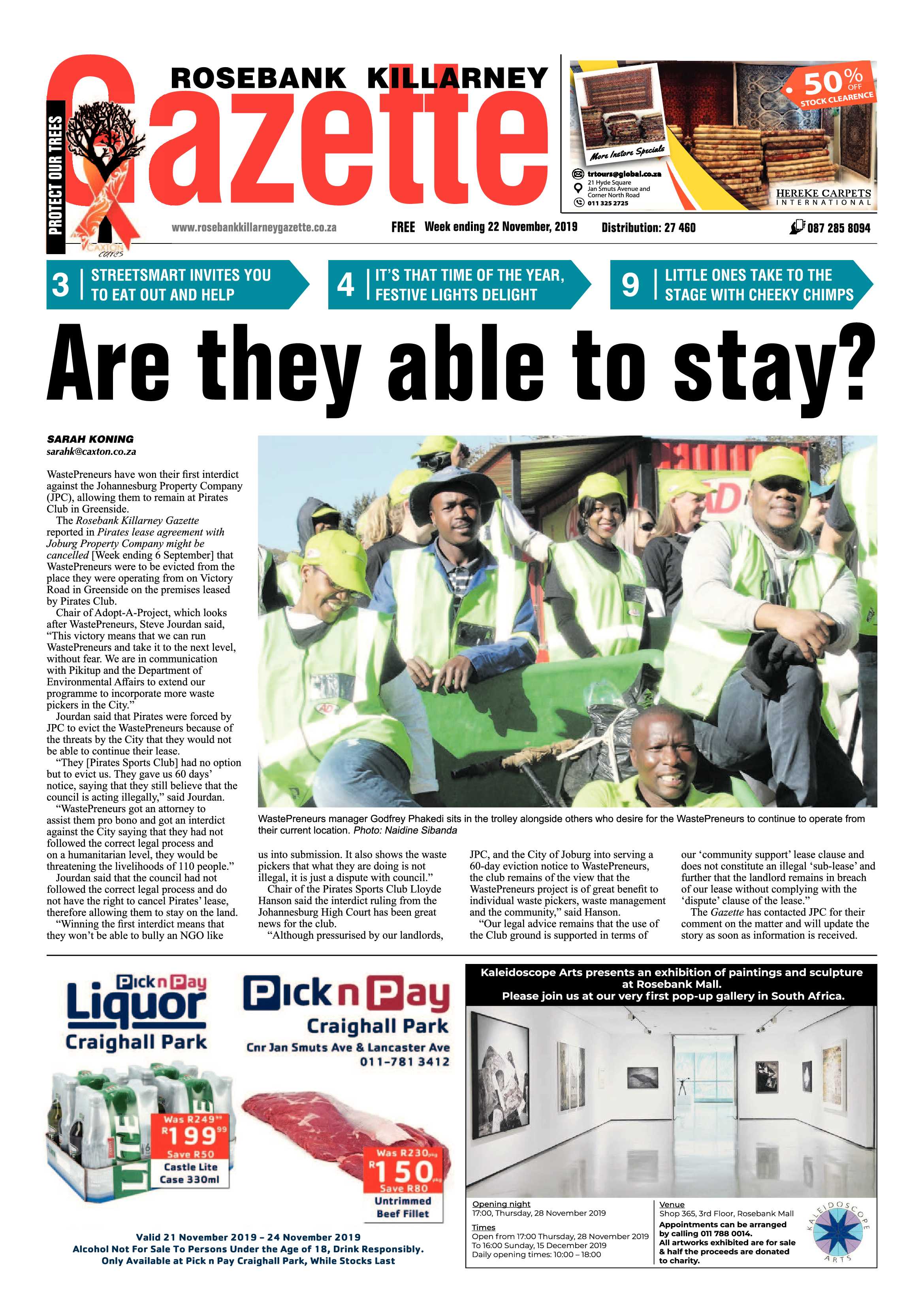 Rosebank Killarney Gazette 22 November, 2019 page 1