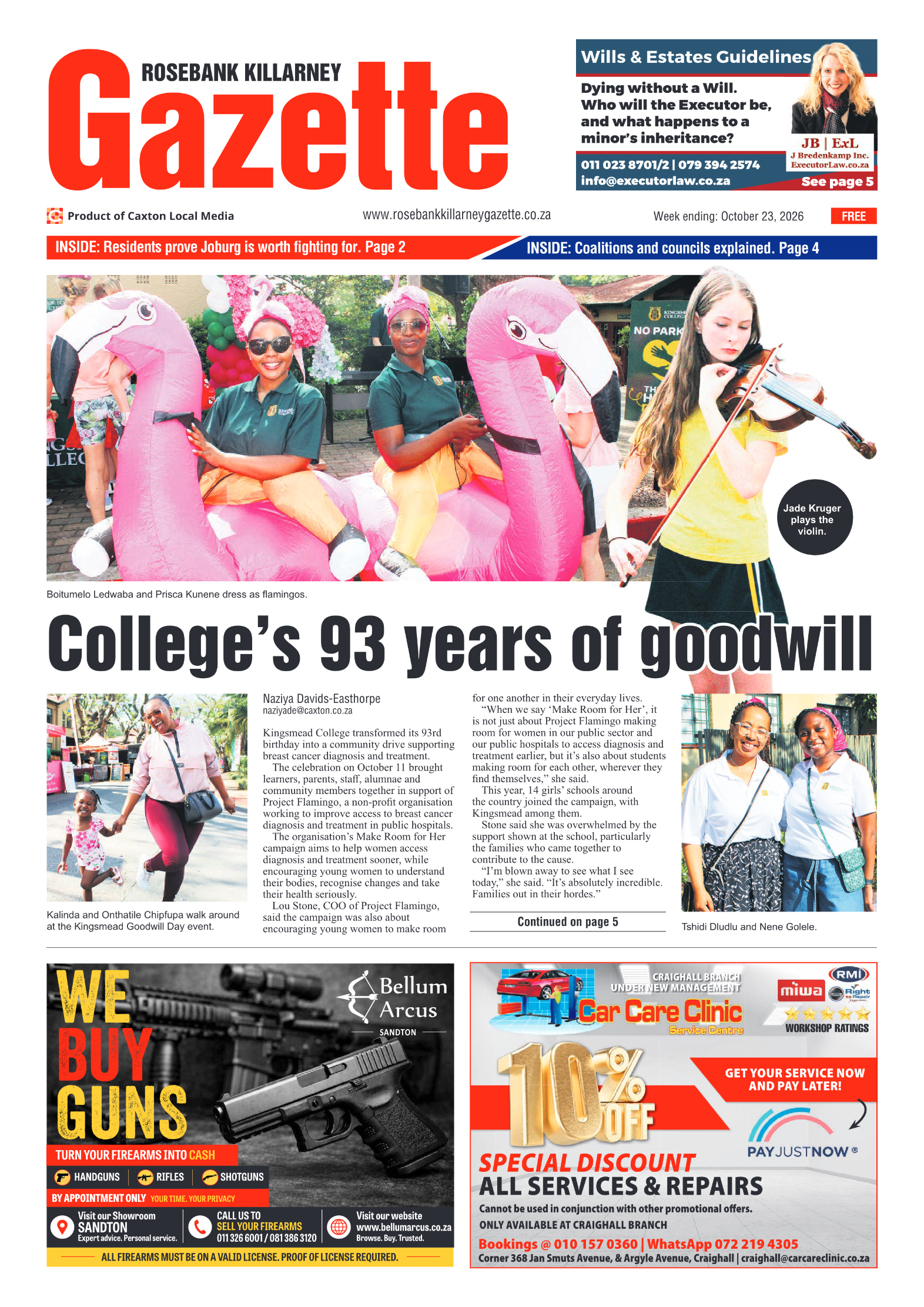 Rosebank Killarney Gazette 23 October 2026 page 1