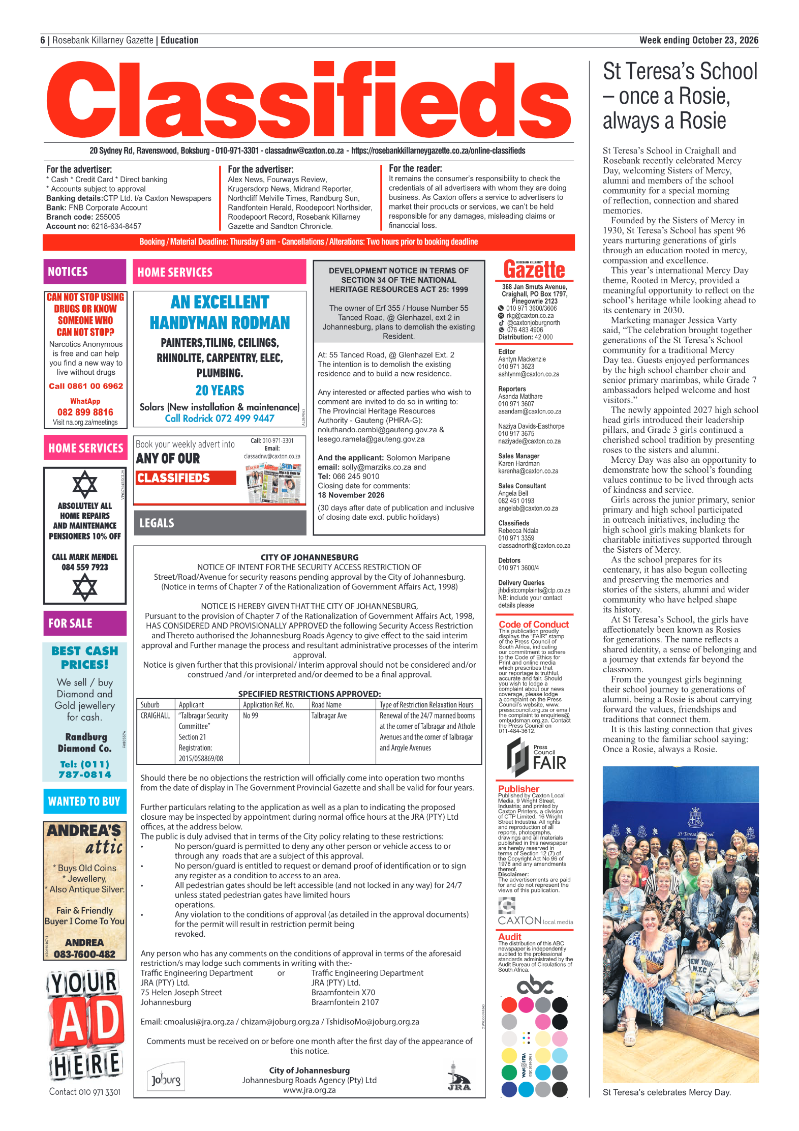 Rosebank Killarney Gazette 23 October 2026 page 6