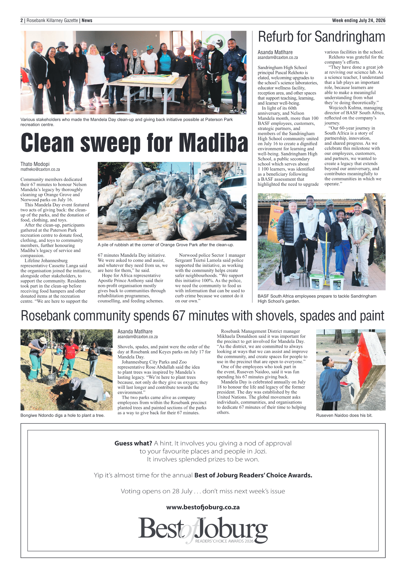 Rosebank Killarney Gazette 24 July 2026 page 2