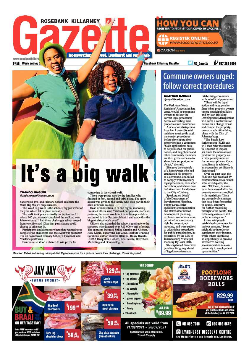 Rosebank Killarney Gazette 24 September 2021 page 1