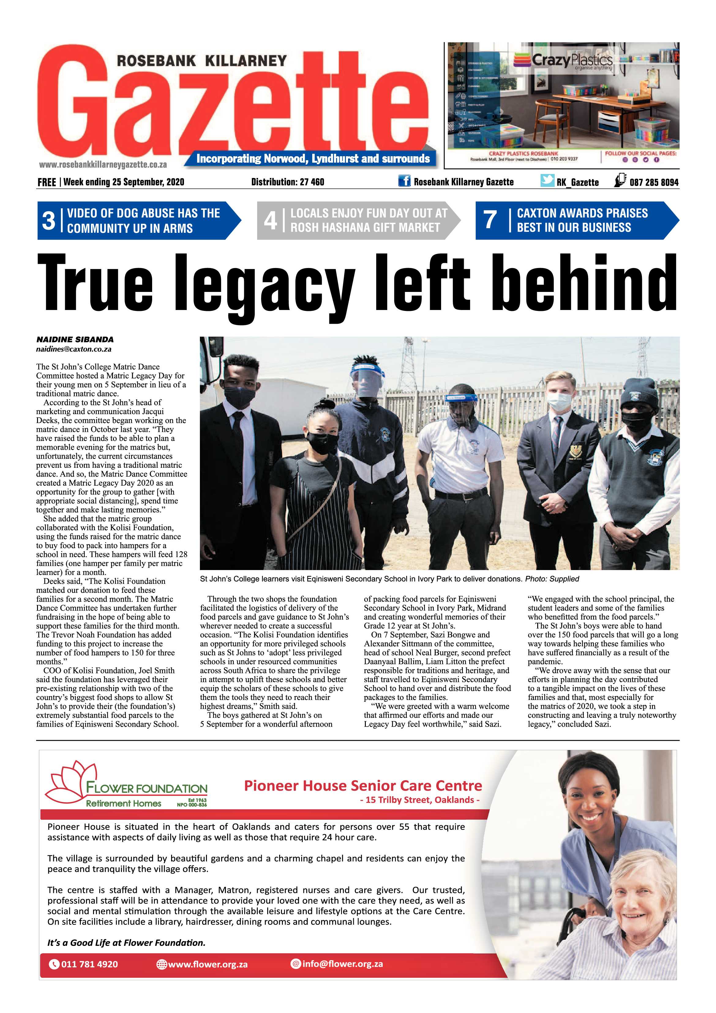 Rosebank Killarney Gazette 24 September 2020 page 1