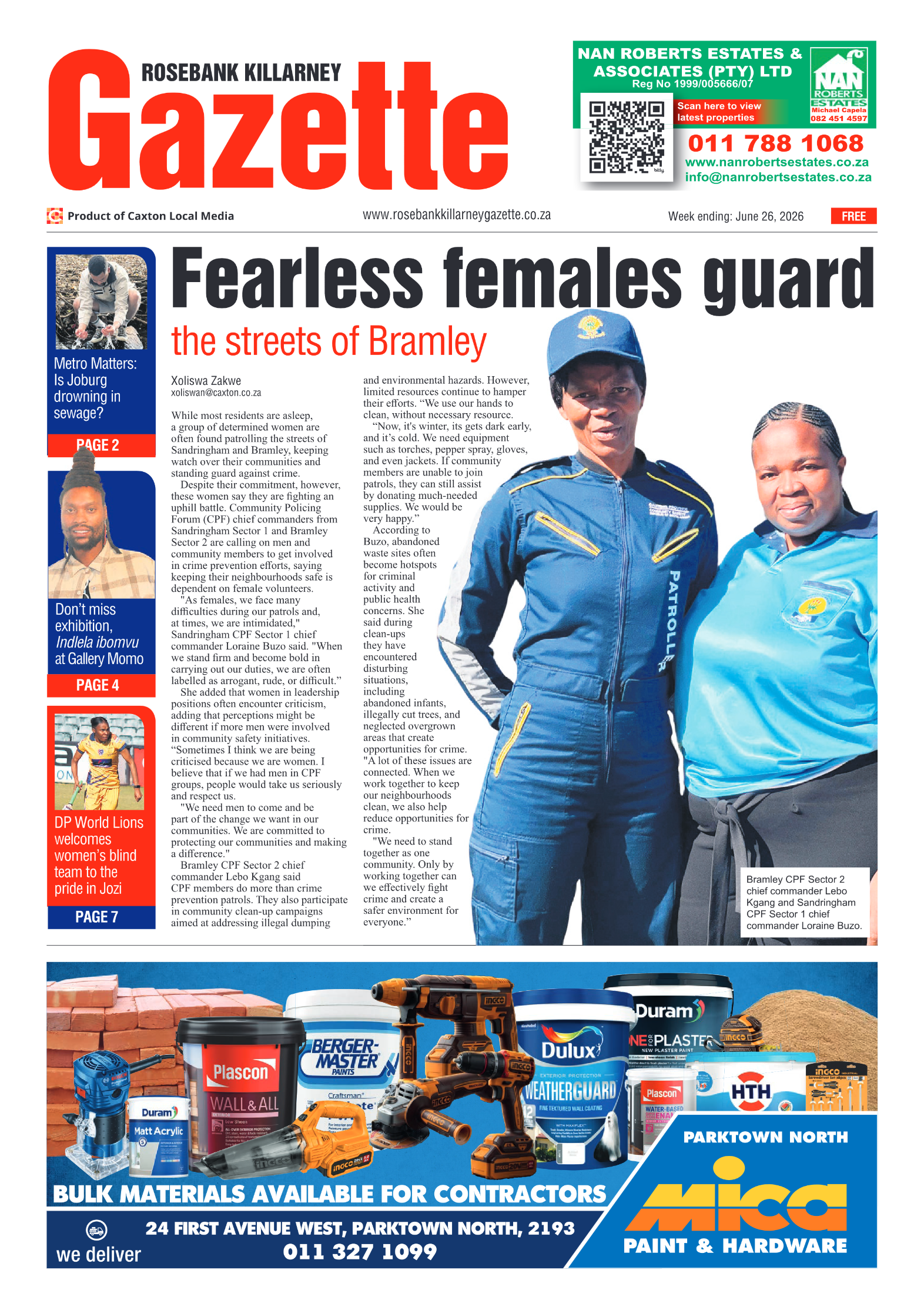Rosebank Killarney Gazette 26 June 2026 page 1