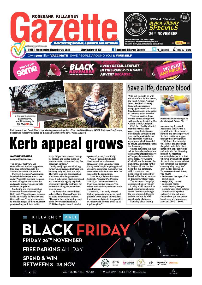 Rosebank Killarney Gazette 26 November 2021 page 1