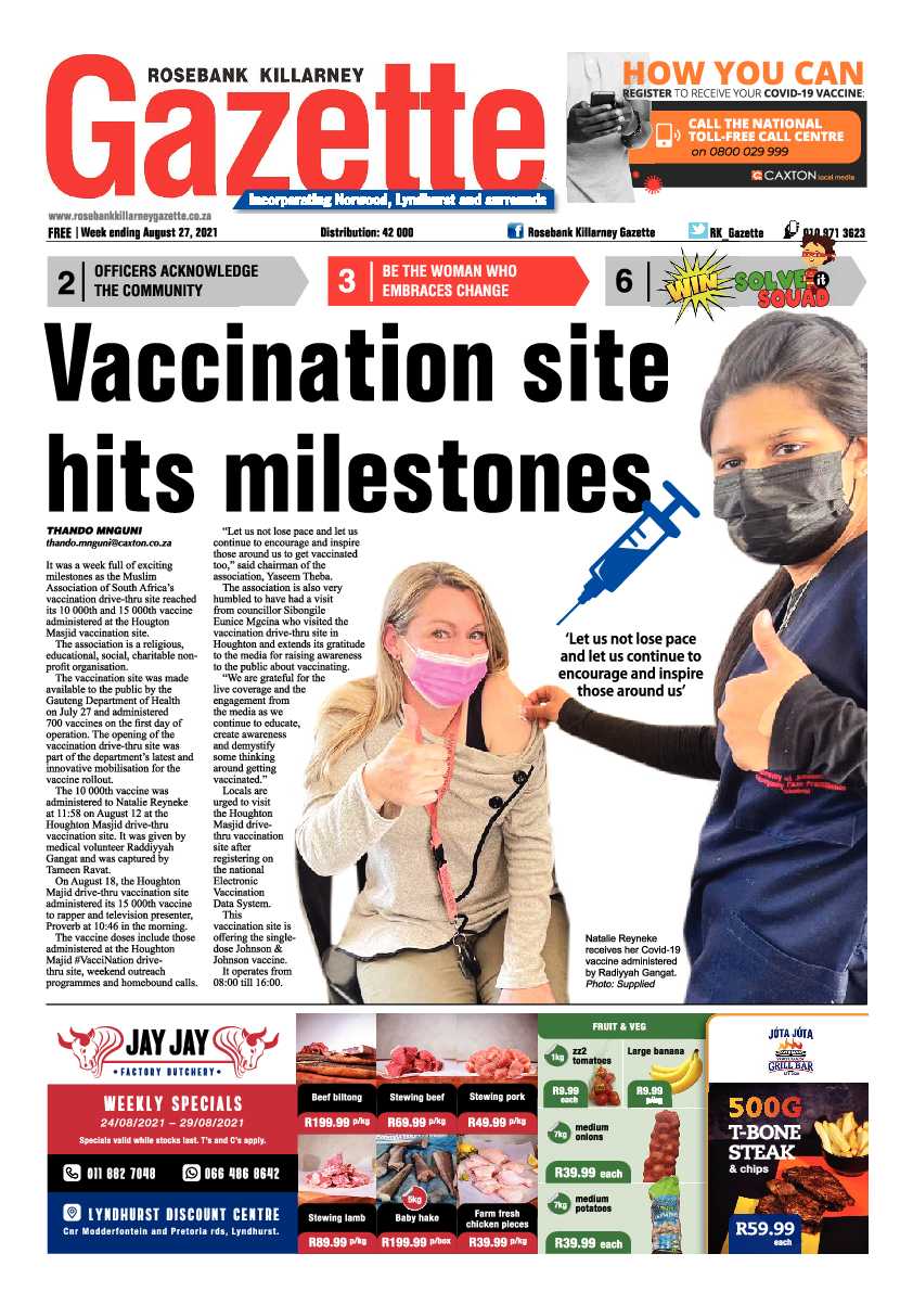 Rosebank Killarney Gazette 27 August 2021 page 1