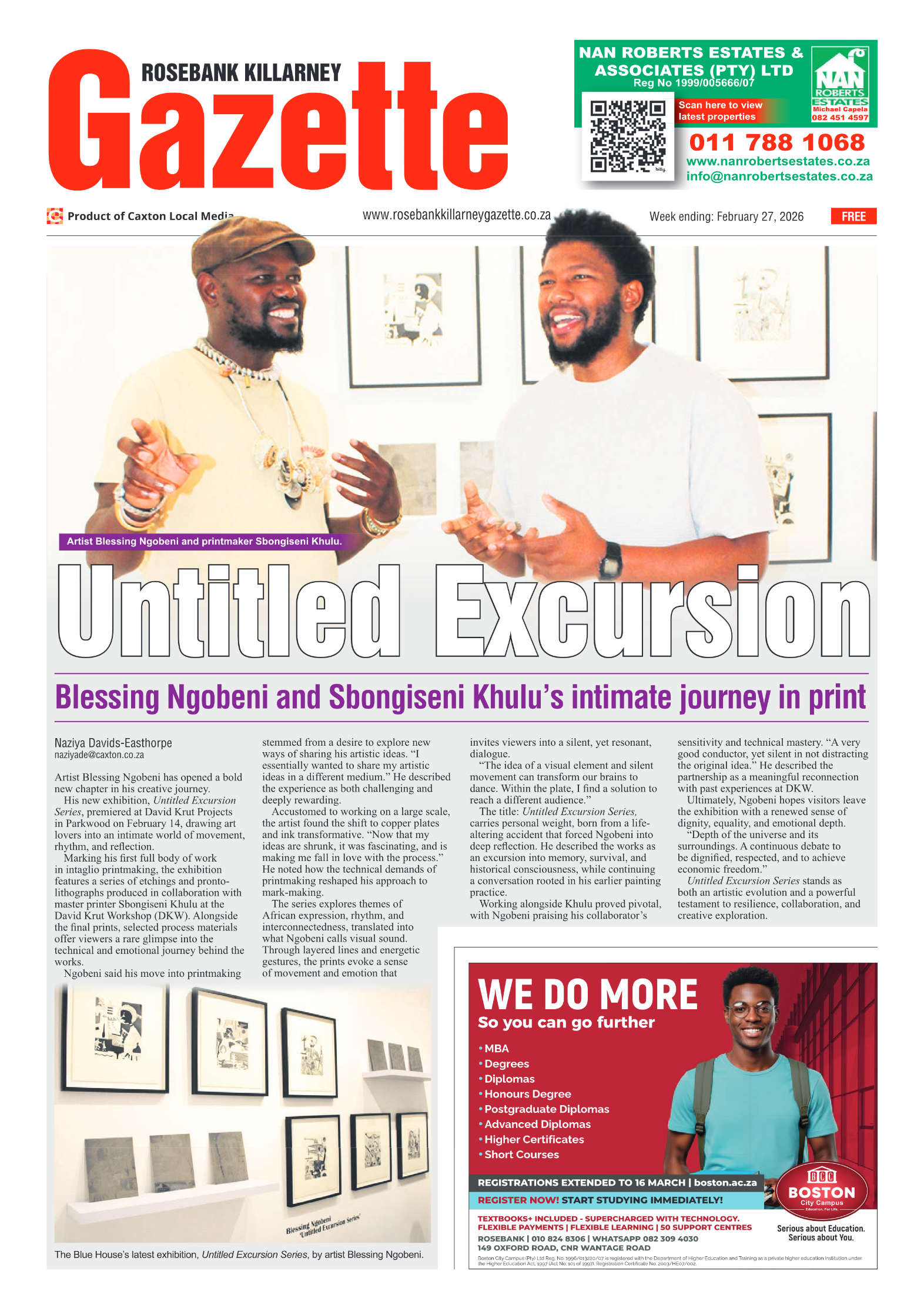 Rosebank Killarney Gazette 27 February 2026 page 1
