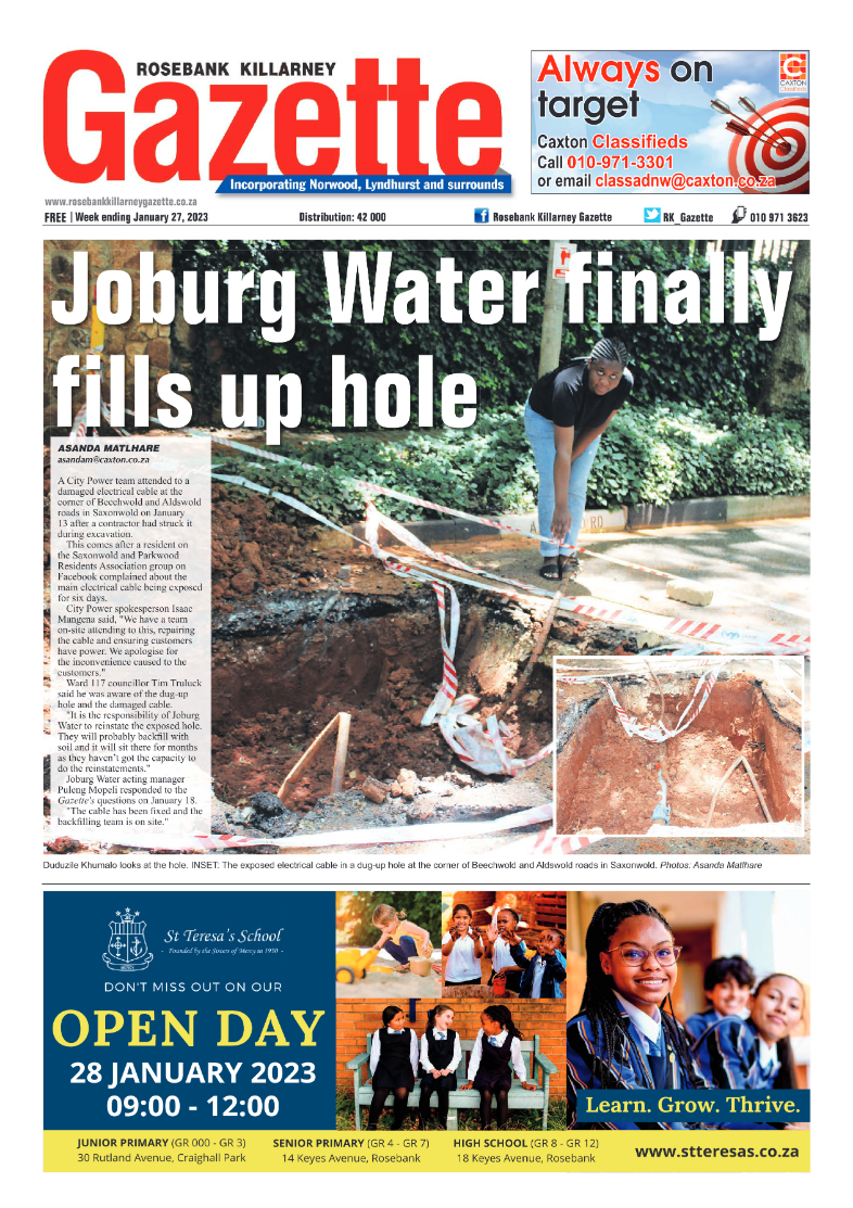 Rosebank Killarney Gazette 27 Jan 2023 page 1
