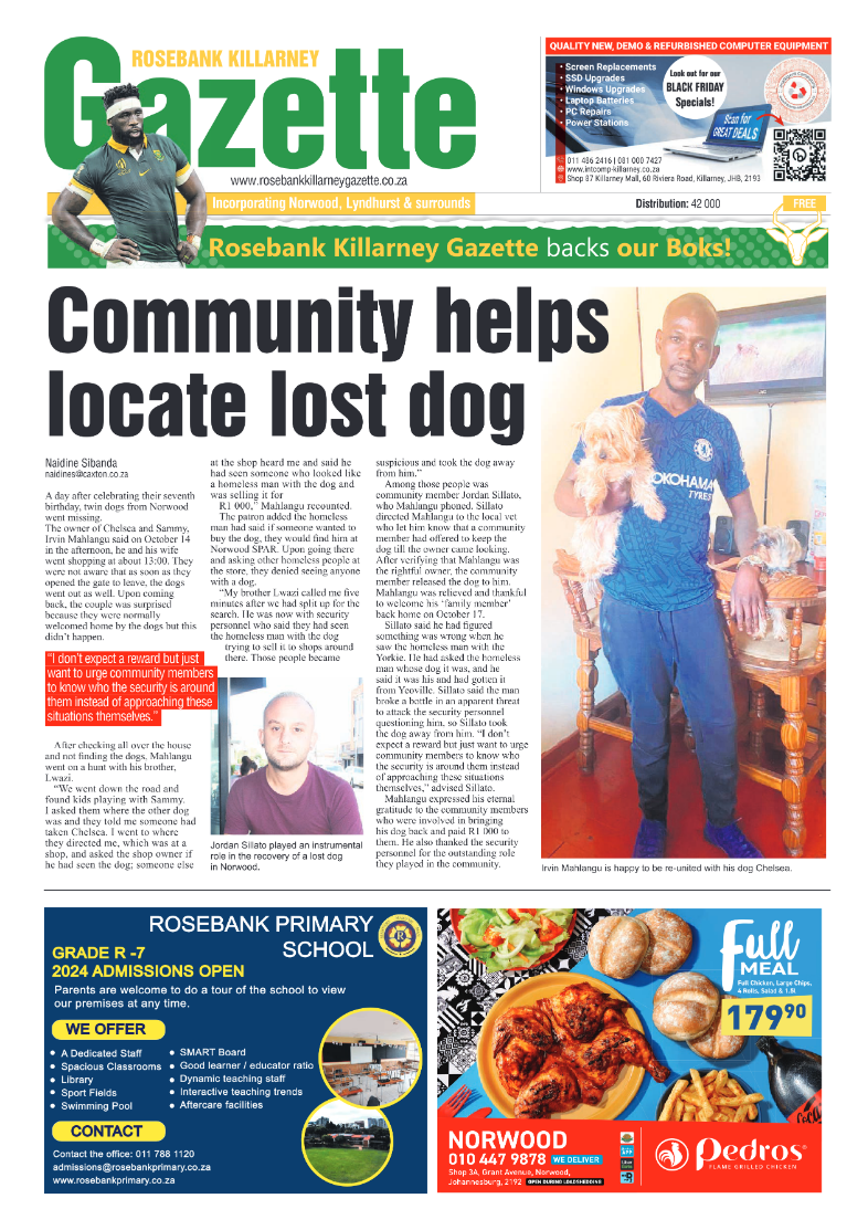 Rosebank Killarney Gazette 27 October 2023 page 1