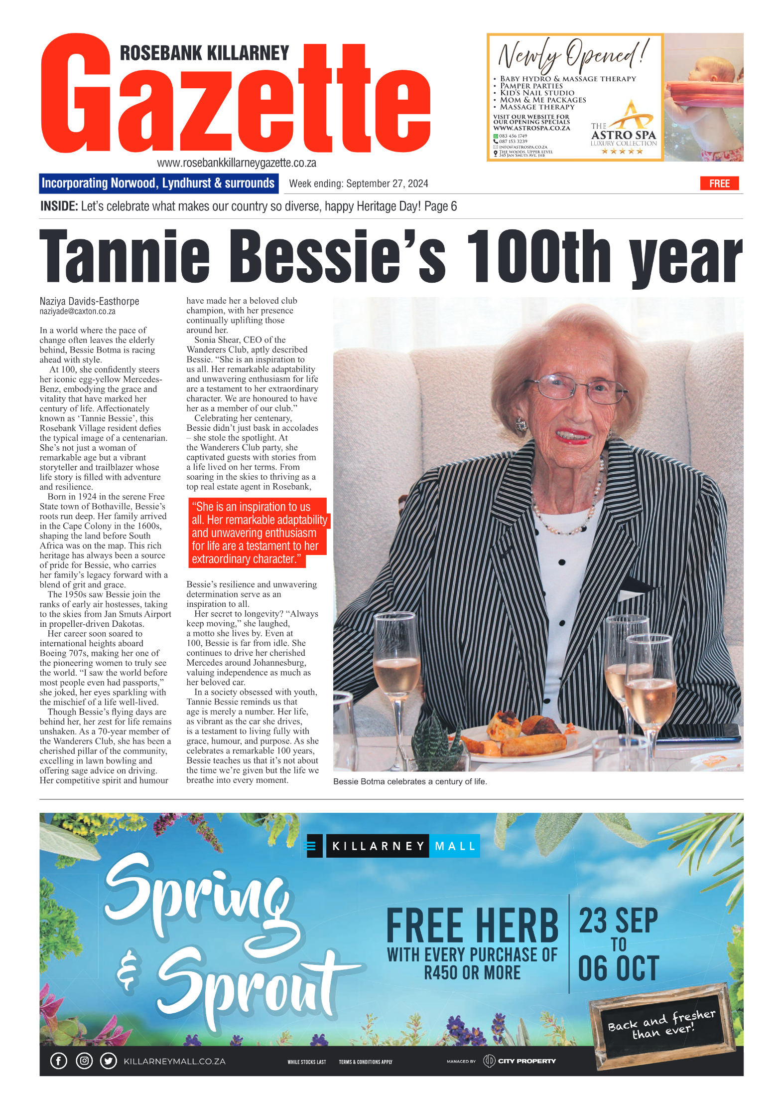 Rosebank Killarney Gazette 27 September 2024 page 1
