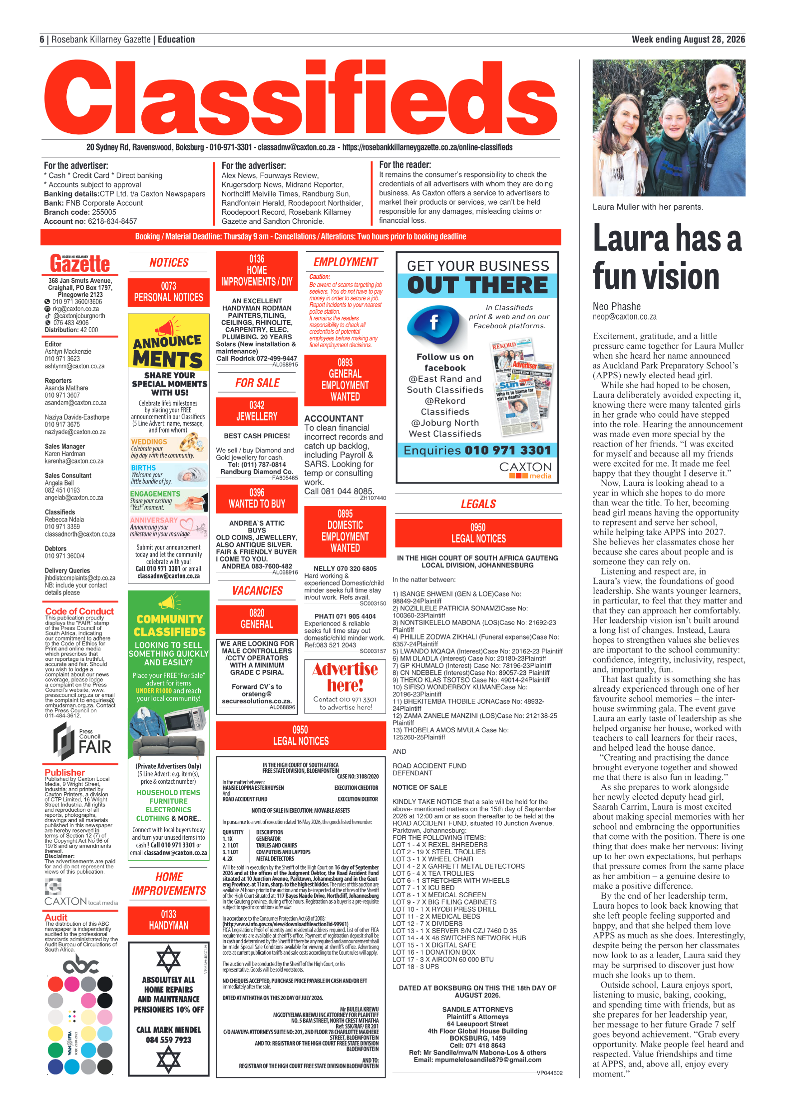 Rosebank Killarney Gazette 28 August 2026 page 6