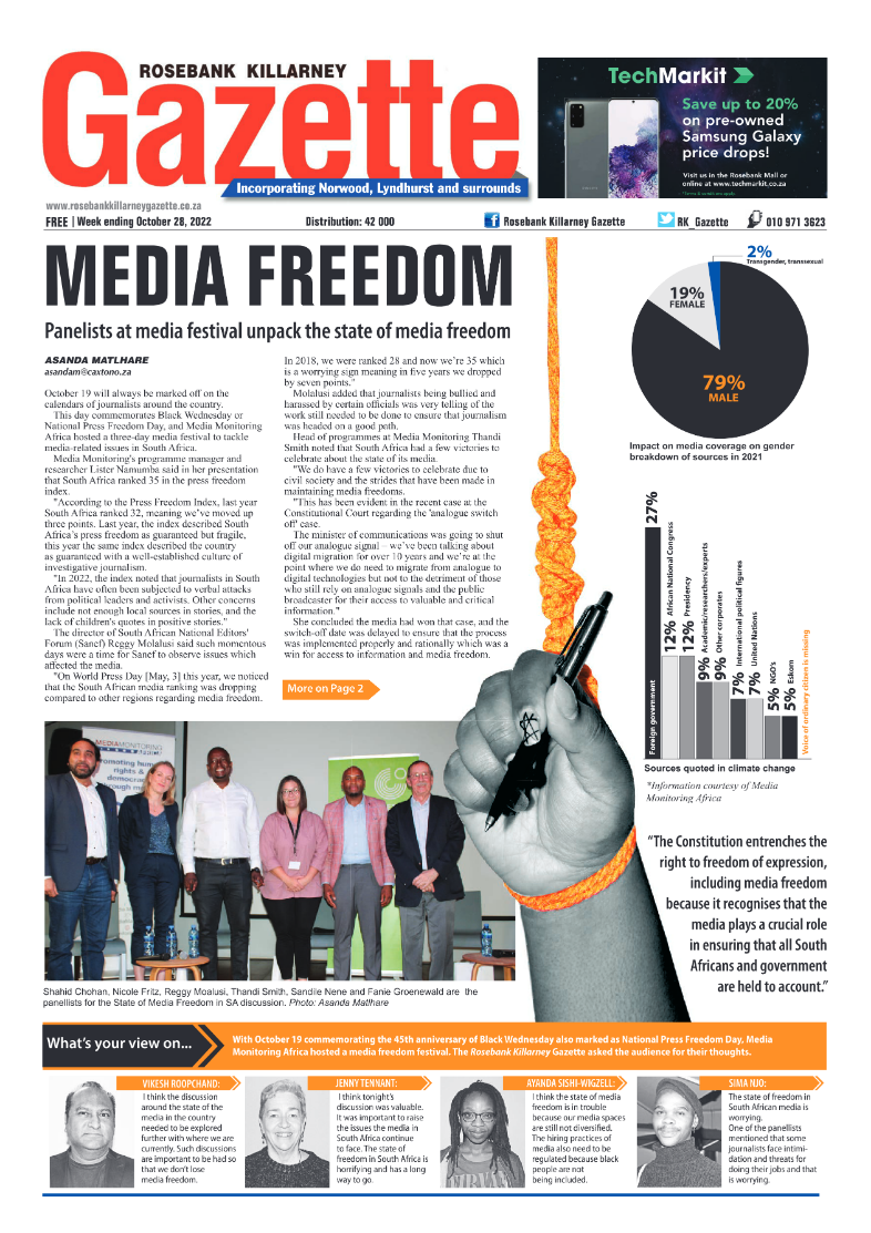 Rosebank Killarney Gazette 28 Oct 2022 page 1