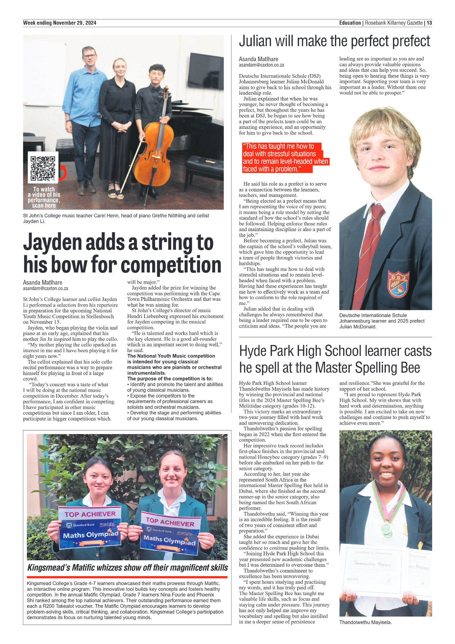 Rosebank Killarney Gazette 29 November 2024 page 13