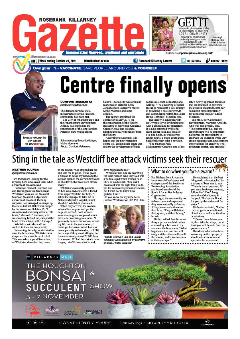 Rosebank Killarney Gazette 29 October 2021 page 1