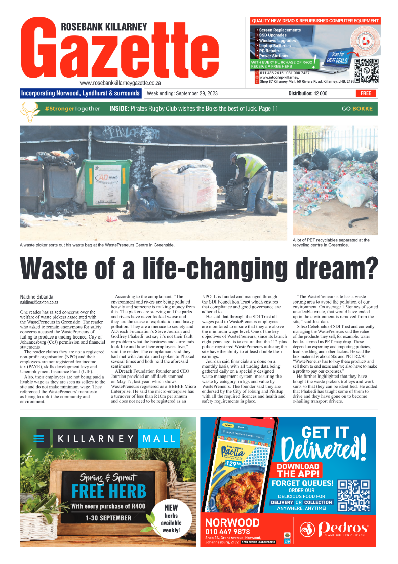 Rosebank Killarney Gazette 29 September 2023 page 1