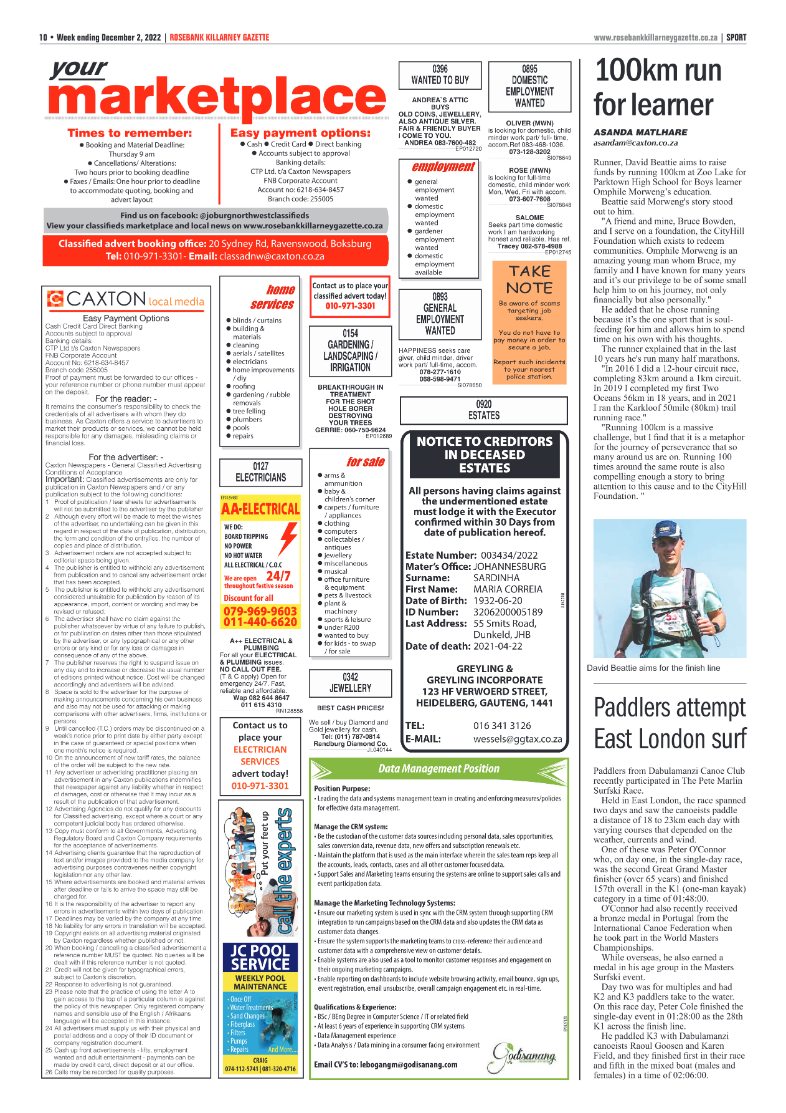 Rosebank Killarney Gazette 2 Dec 2022 page 10