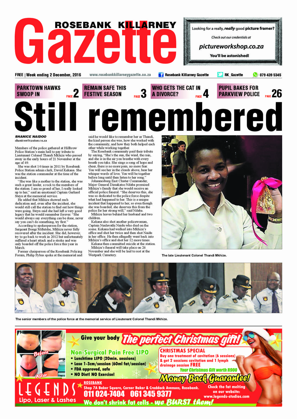 Rosebank Killarney Gazette 2 December 2016 page 1