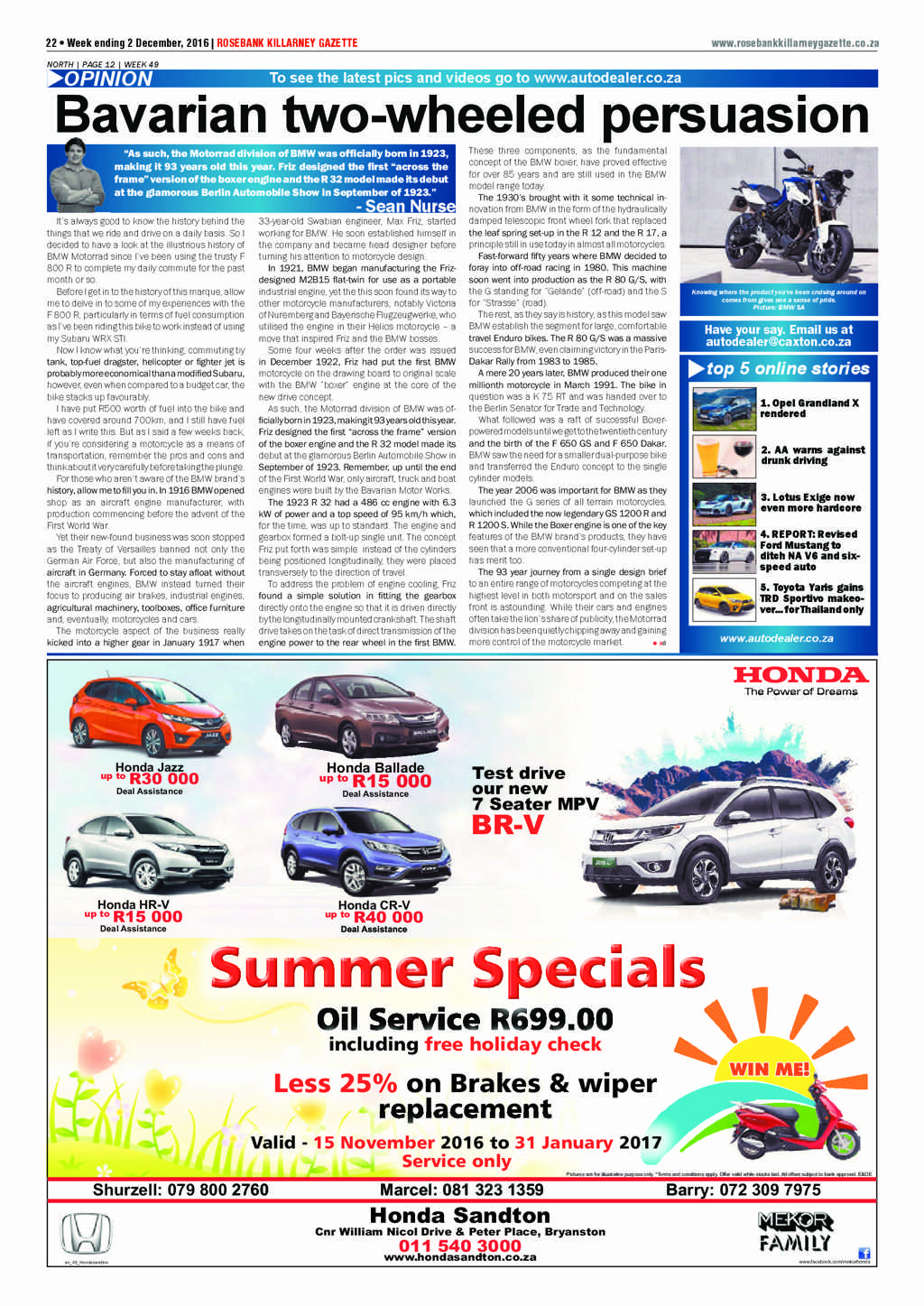 Rosebank Killarney Gazette 2 December 2016 page 22