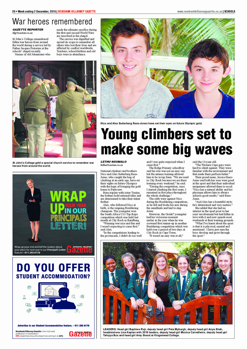 Rosebank Killarney Gazette 2 December 2016 page 26