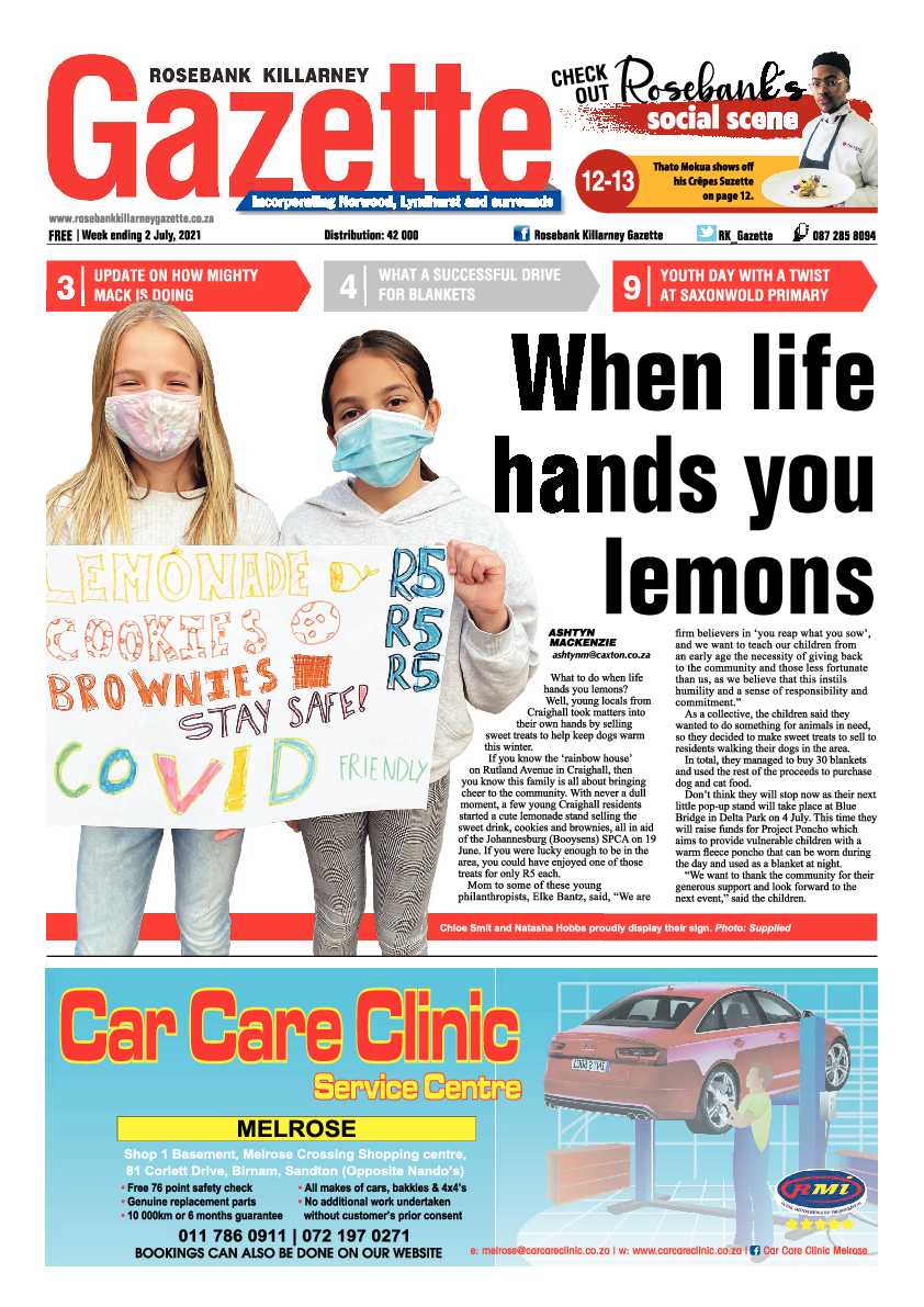 Rosebank Killarney Gazette 2 July 2021 page 1