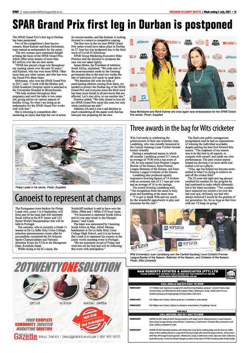Rosebank Killarney Gazette 2 July 2021 page 15