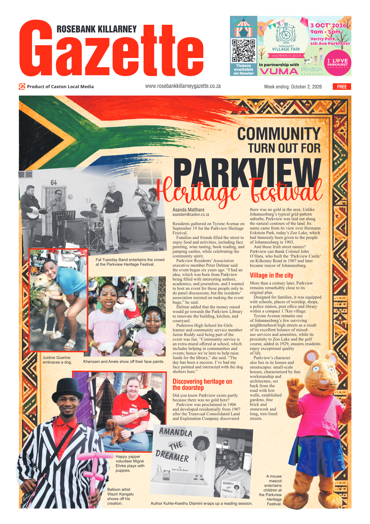 Rosebank Killarney Gazette 2 October 2026 page 1