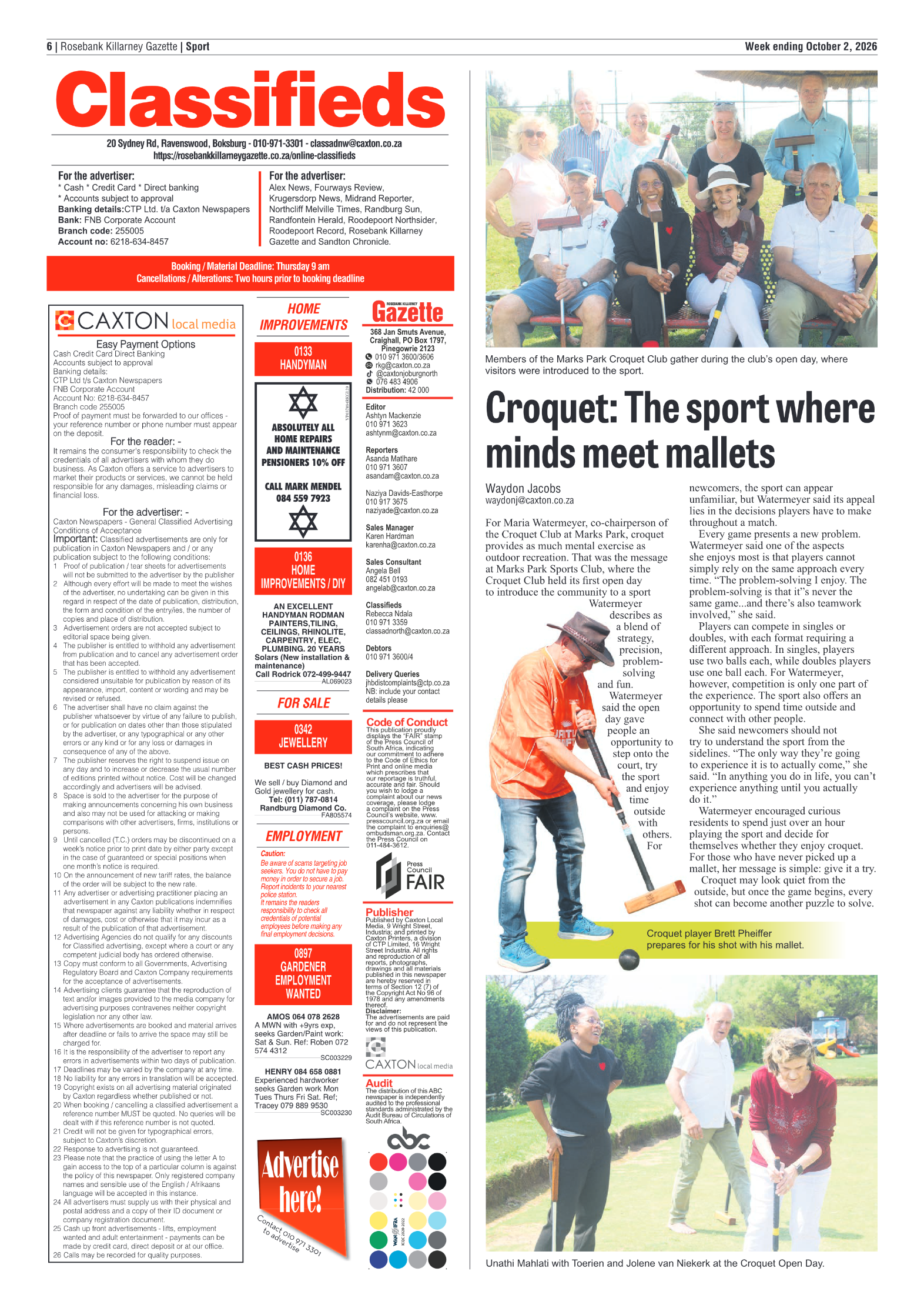 Rosebank Killarney Gazette 2 October 2026 page 6