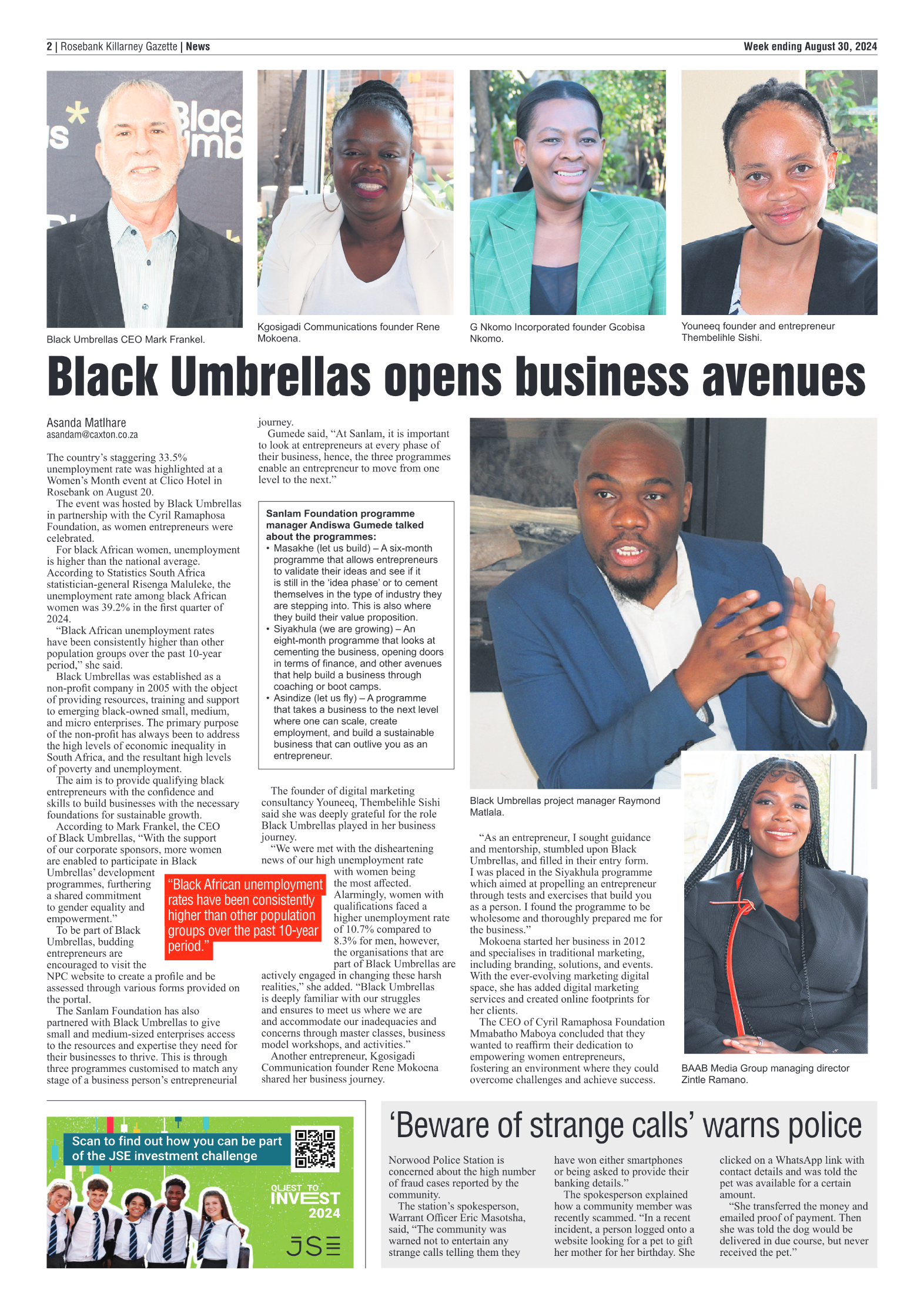 Rosebank Killarney Gazette 30 August 2024 page 2