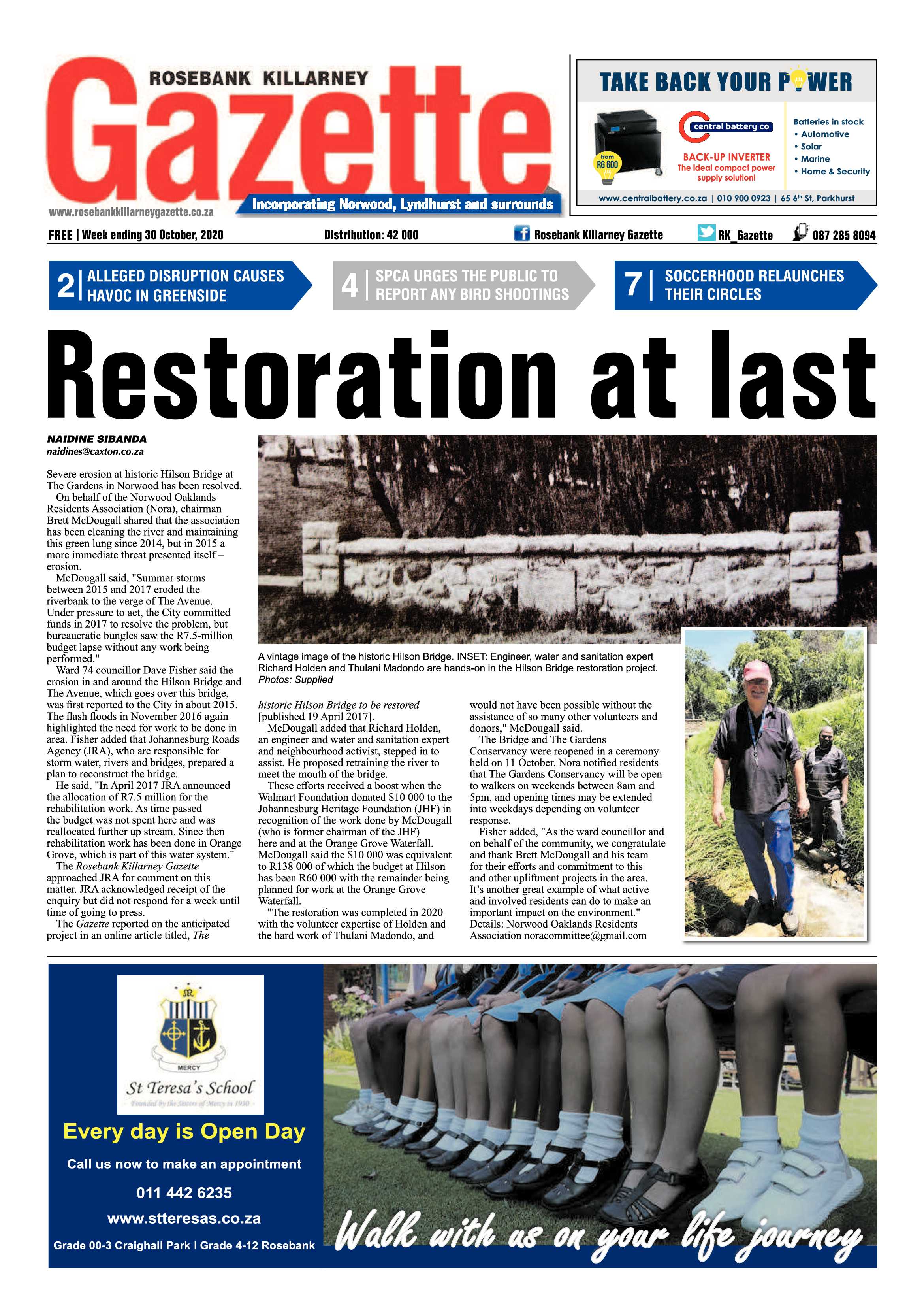 Rosebank Killarney Gazette 30 October 2020 page 1