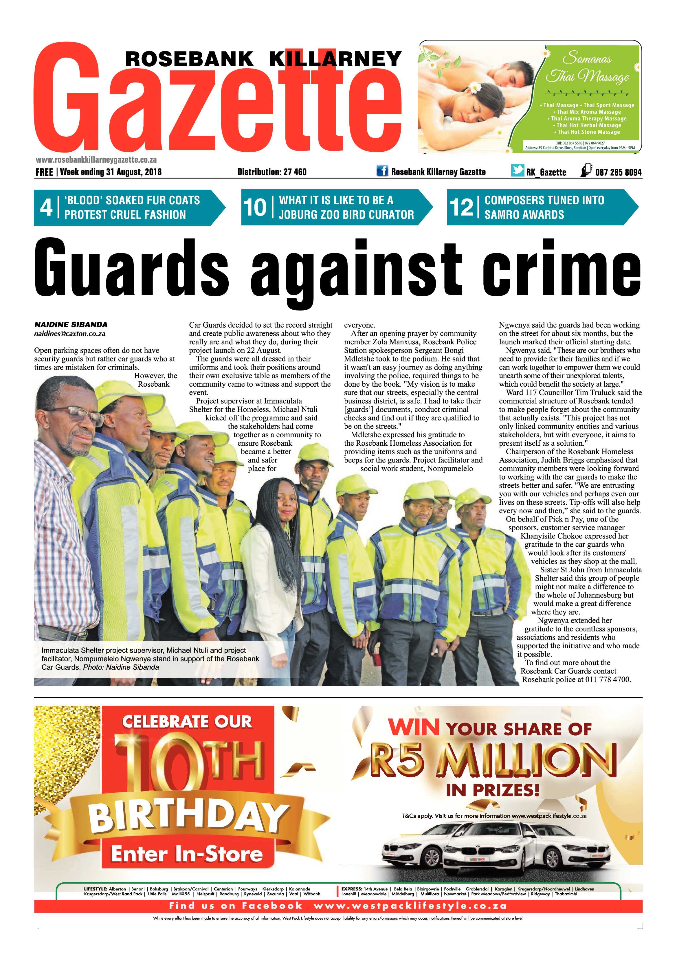 Rosebank Killarney Gazette 31 August, 2018 page 1