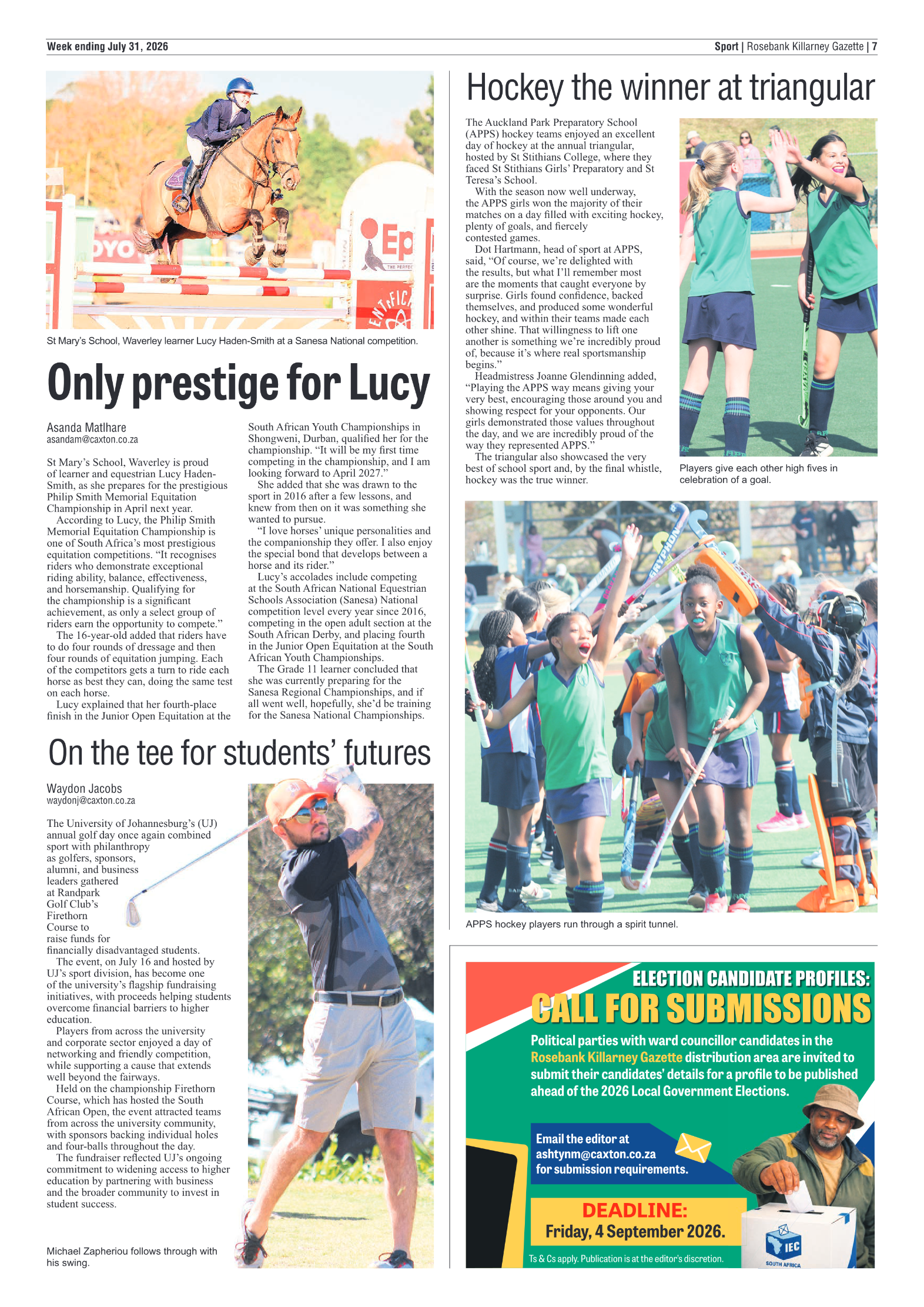 Rosebank Killarney Gazette 31 July 2026 page 19